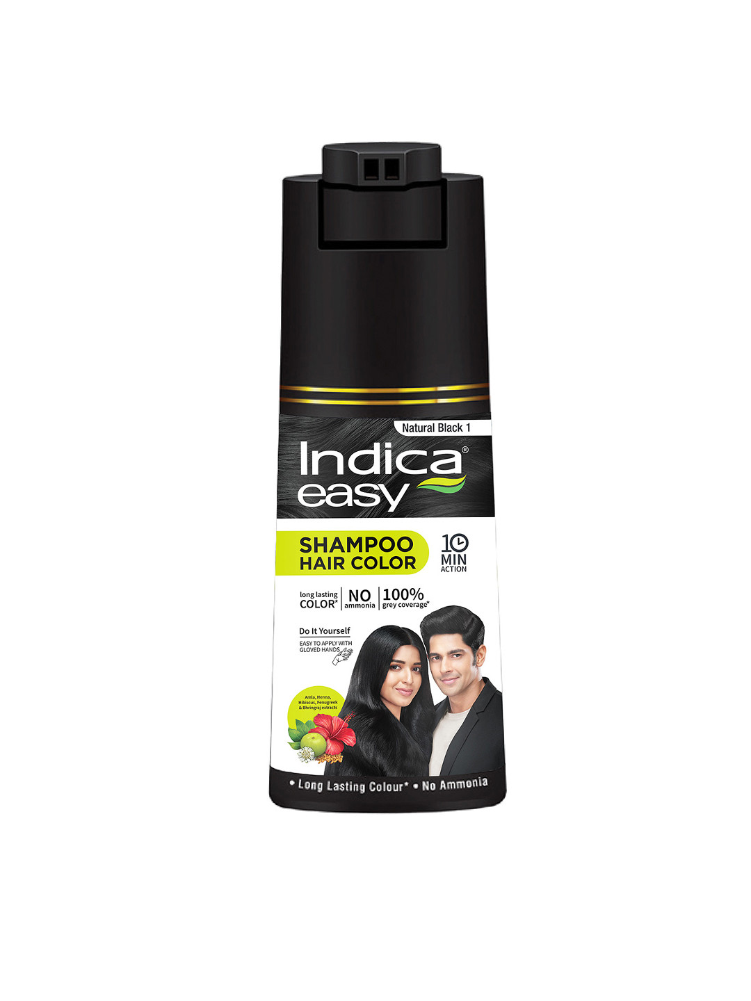 INDICA Easy Do-It-Yourself Hair Color Shampoo Pump Pack - Natural Black 1 - 180 ml