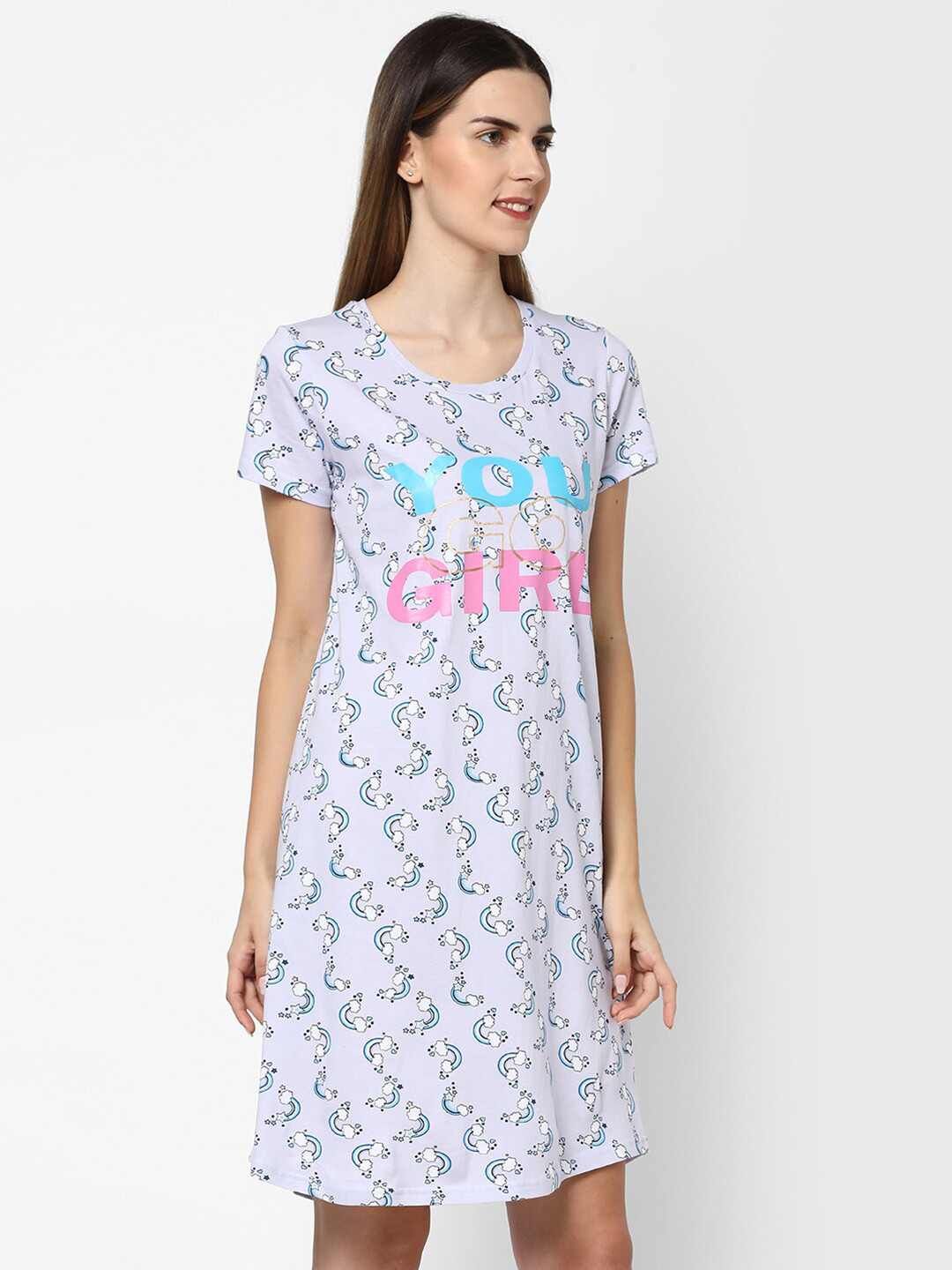 evolove Lavender Printed Nightdress
