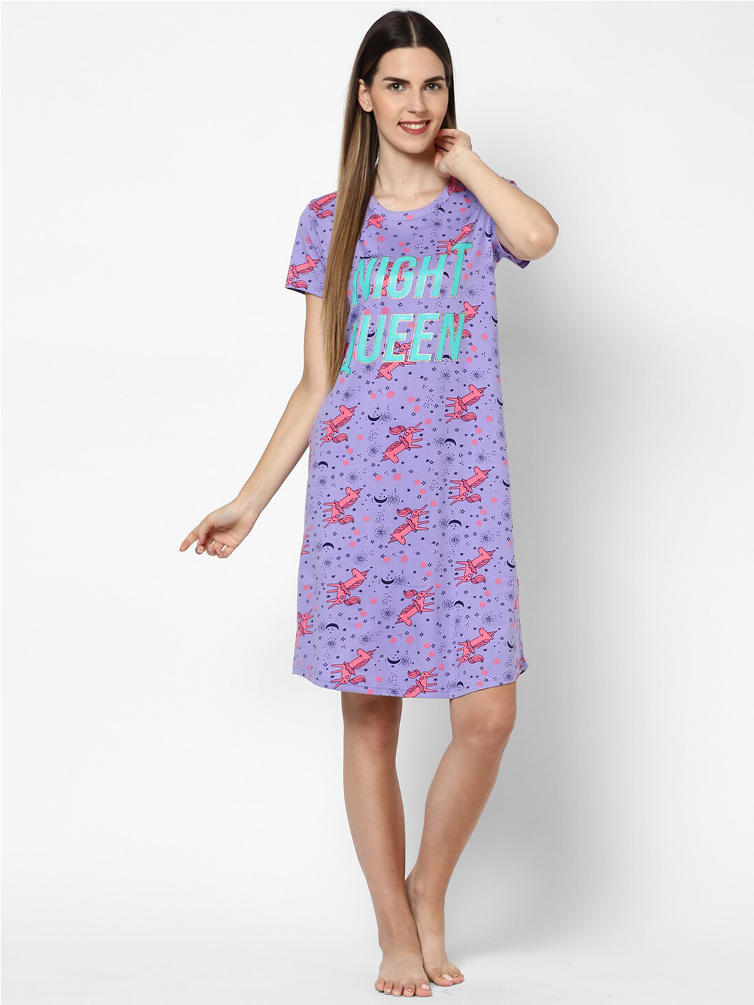 evolove Purple Printed Nightdress