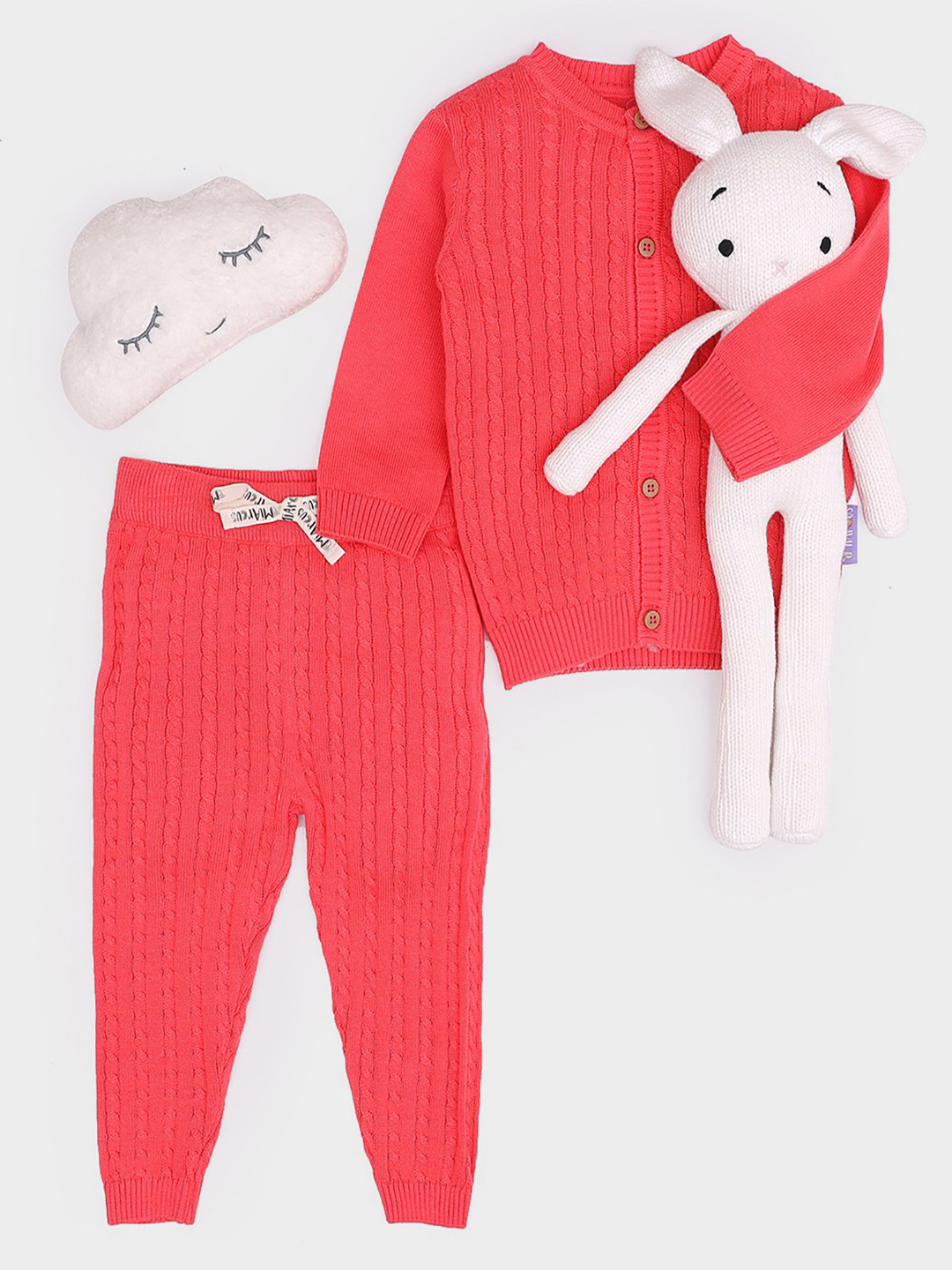MiArcus Kids Coral Pink Pure Cotton Cardigan with Pyjamas