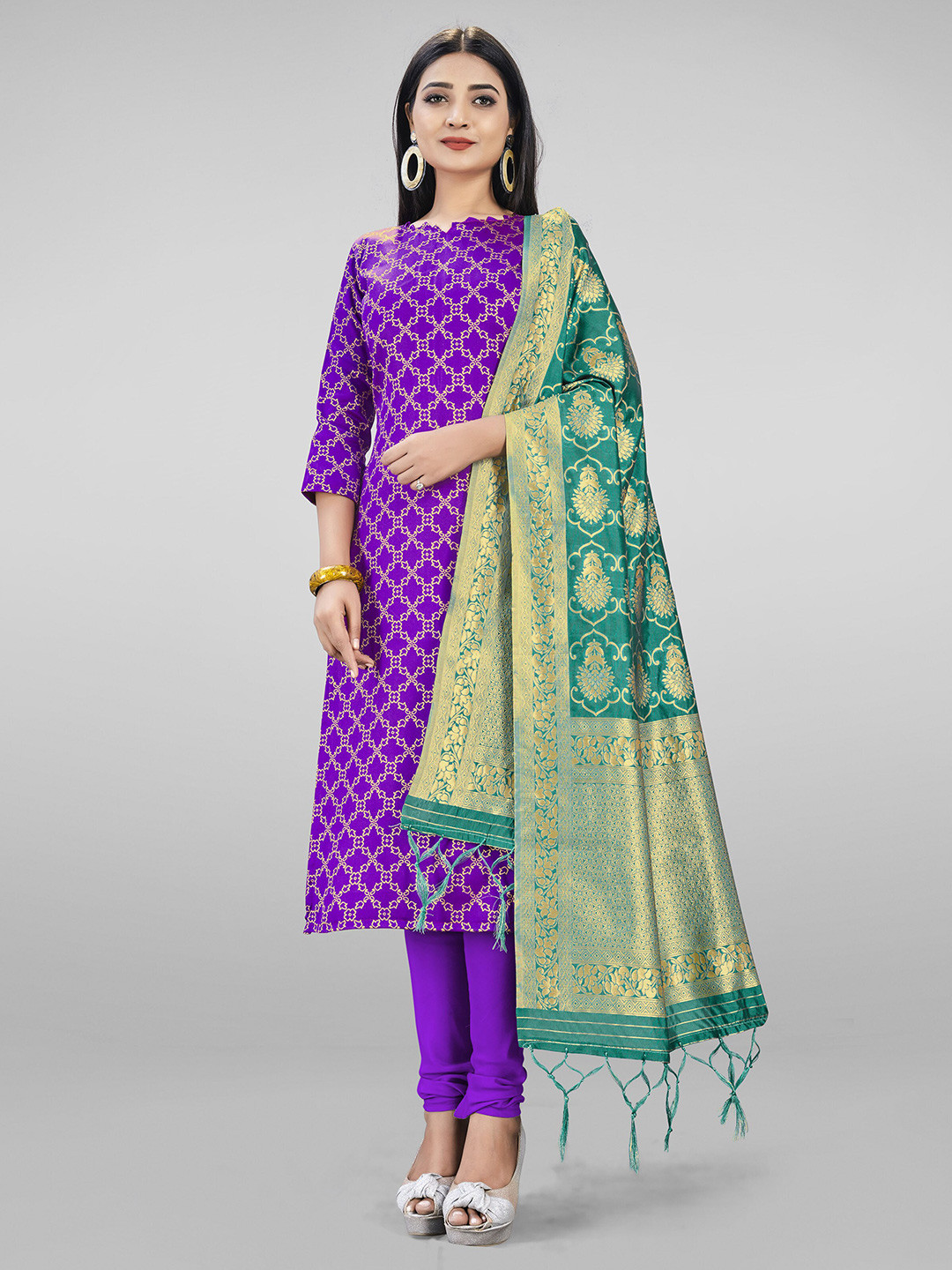 Mitera Purple & Green Unstitched Dress Material