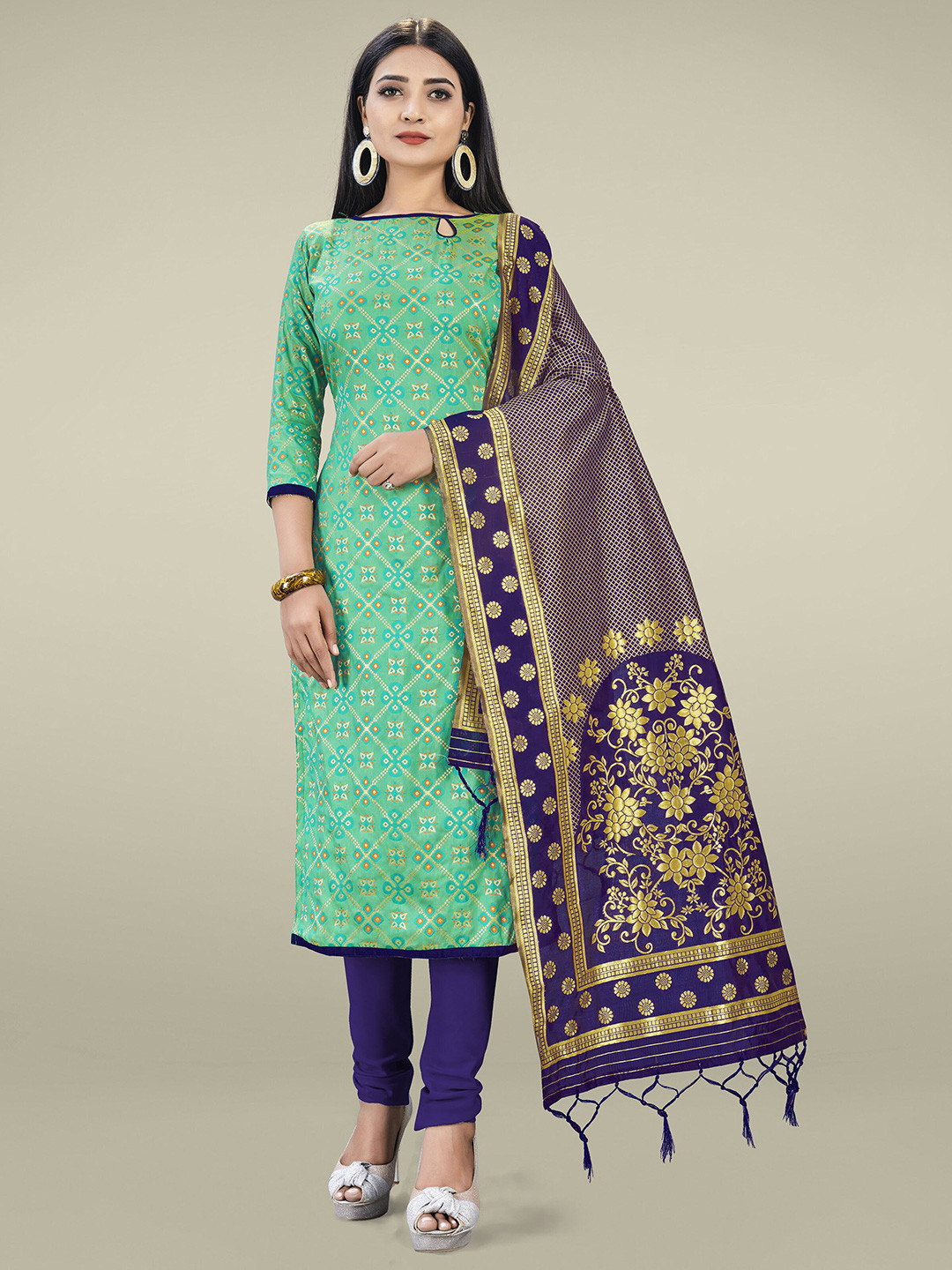 Mitera Women Green & Blue Unstitched Dress Material