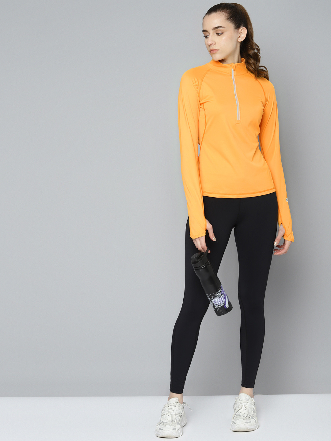 Fitkin Women Yellow High Neck Training T-shirt