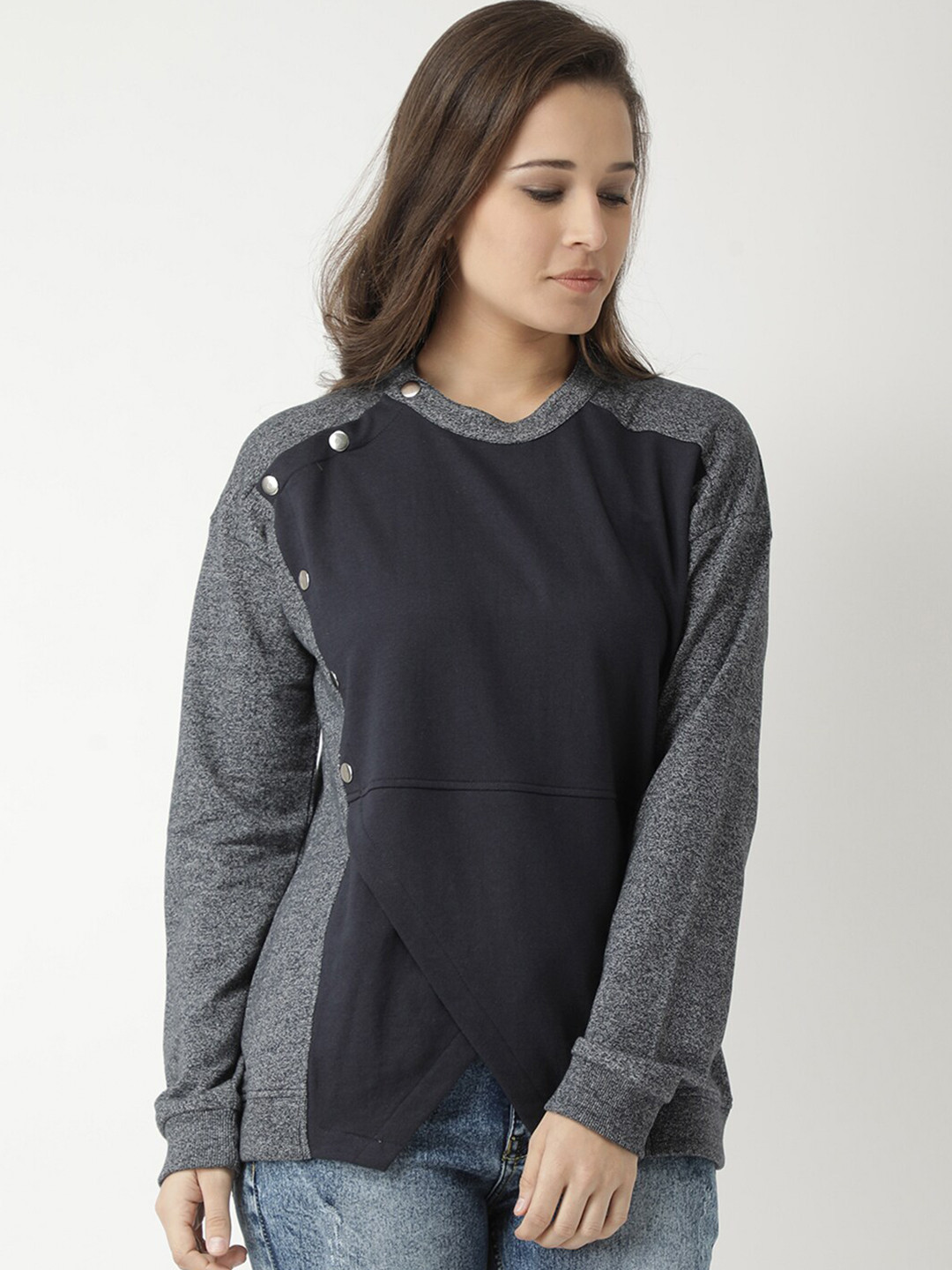 Club York Women Navy Blue Fleece Sweatshirt