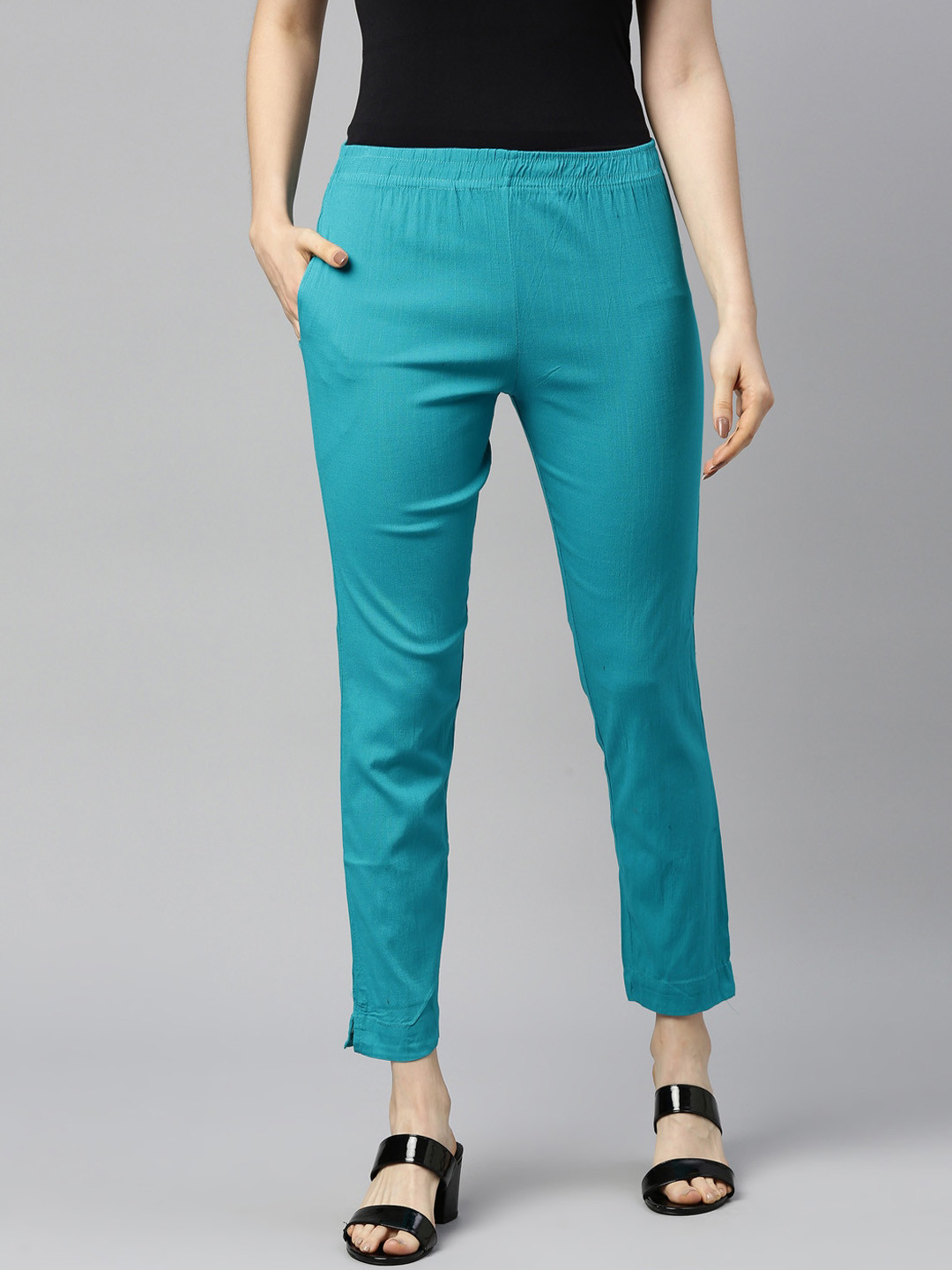 GOLDSTROMS Women Sea Green Solid Cigar Trousers