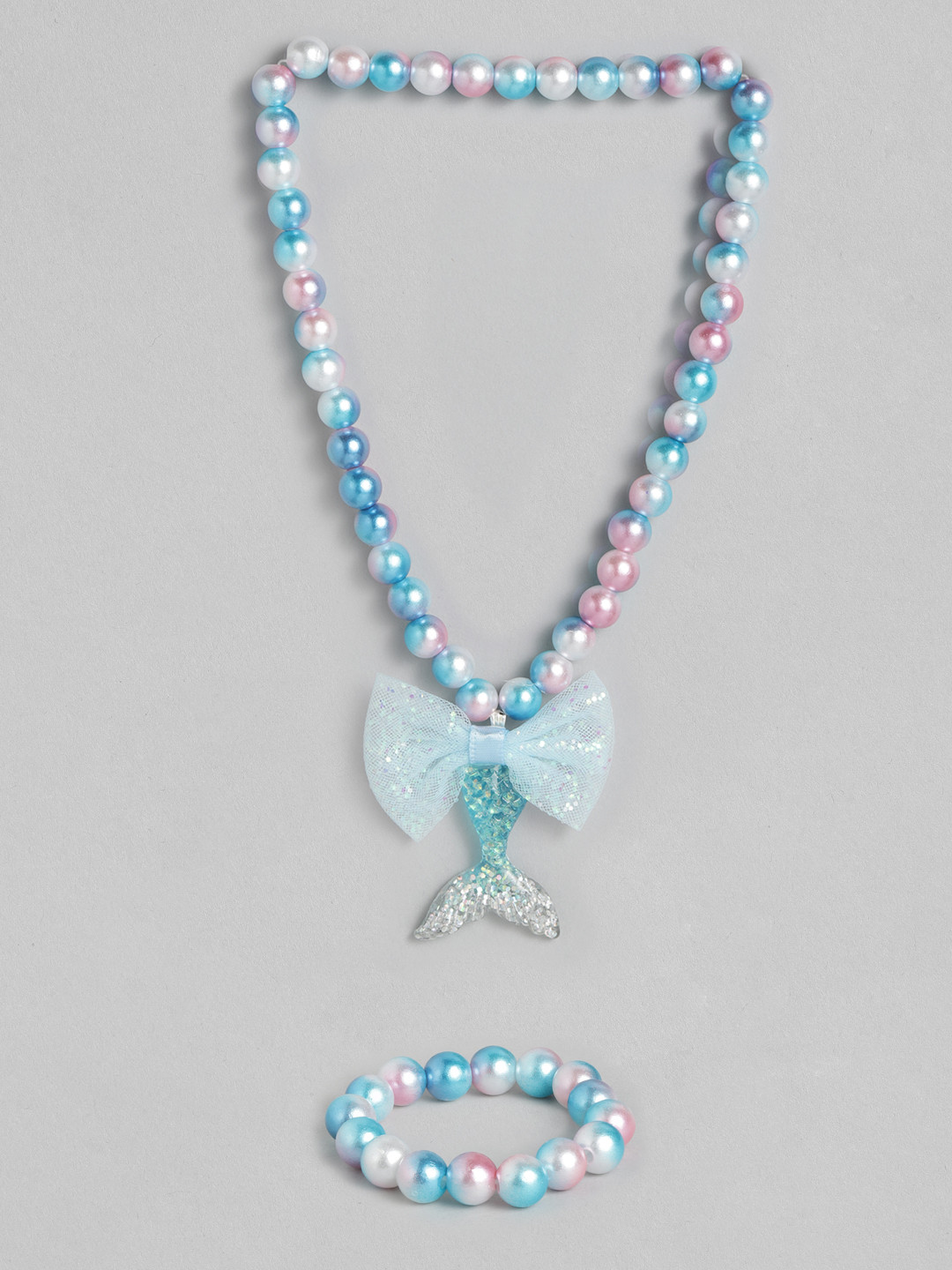 EL REGALO Girls Blue  White Beaded Mermaid Jewellery Set