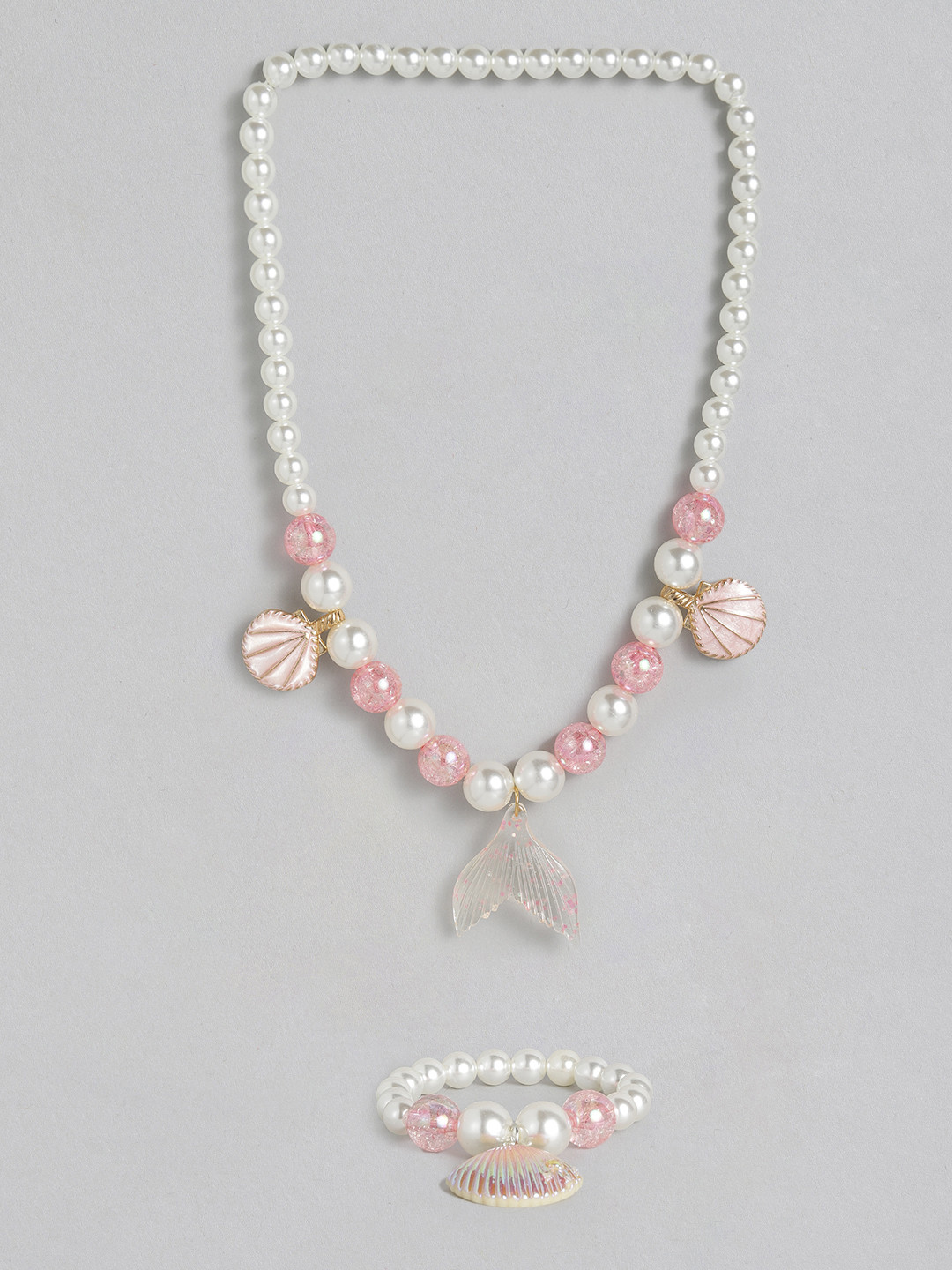 EL REGALO Girls White  Pink Beaded Mermaid Jewellery Set