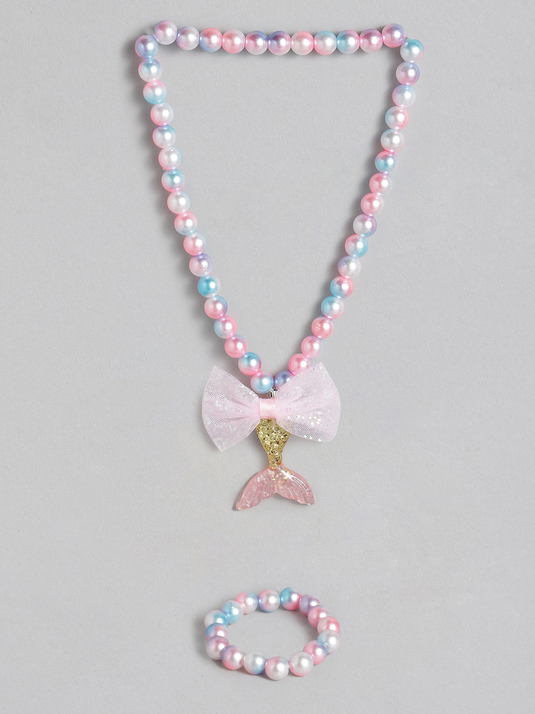 EL REGALO Girls Pink  Blue Beaded Mermaid Jewellery Set