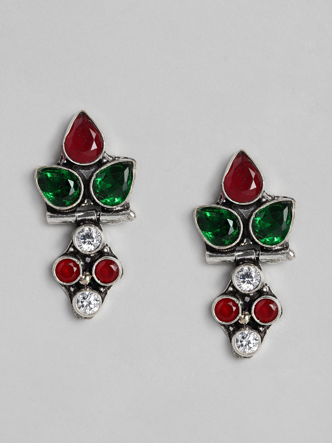 EL REGALO Green & Red Seven Stone Studs Earrings