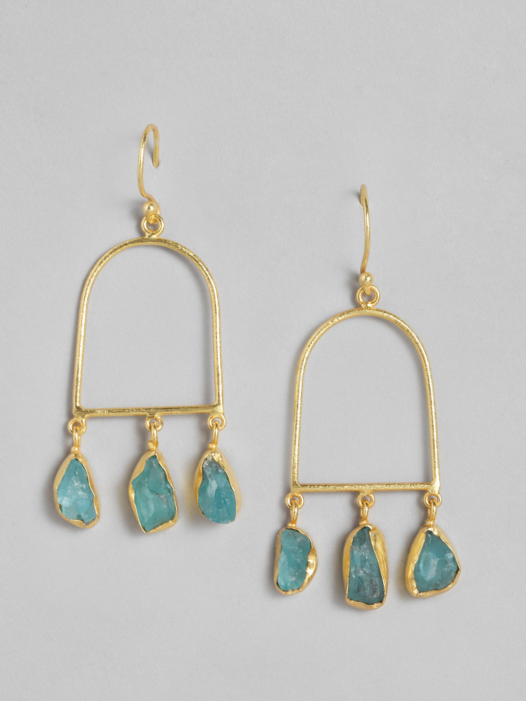EL REGALO Gold-Toned & Green Neon Apatite Drop Earrings