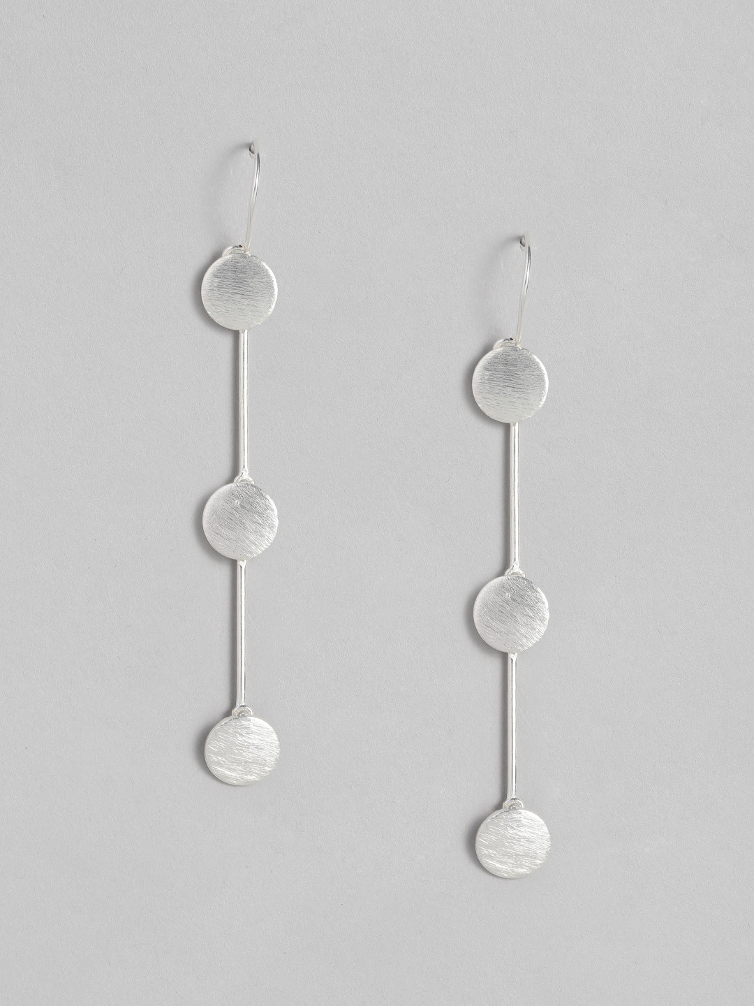 EL REGALO Silver-Toned Three-Circle-Long Drop Earrings