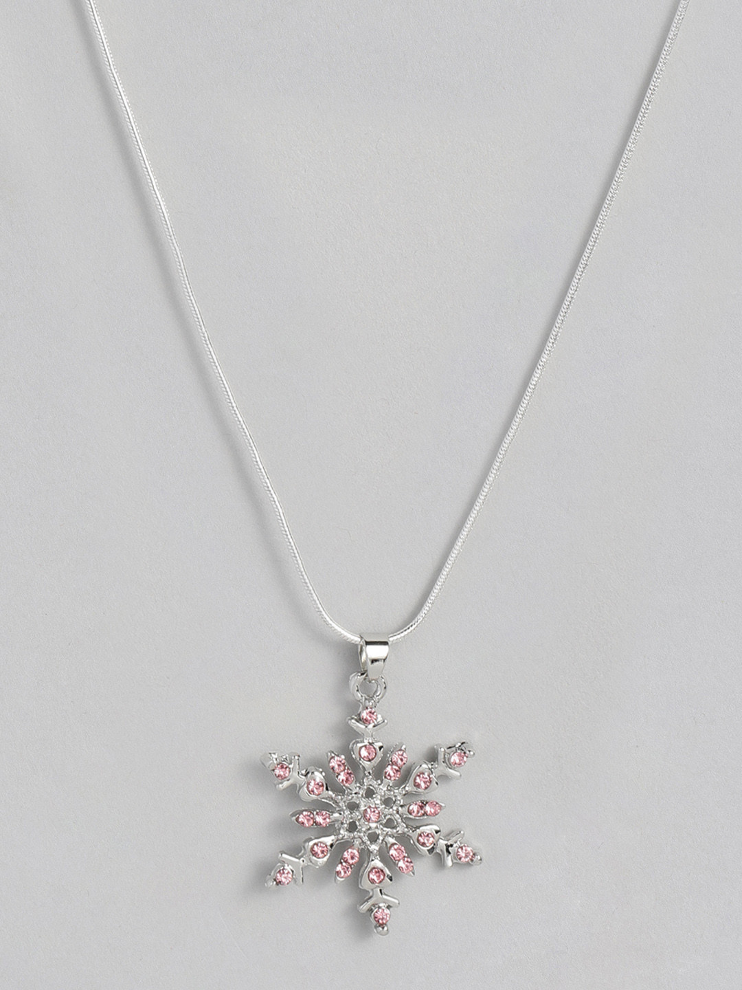 EL REGALO Women Pink & Silver-Toned Snow- Flake-Necklace Chain