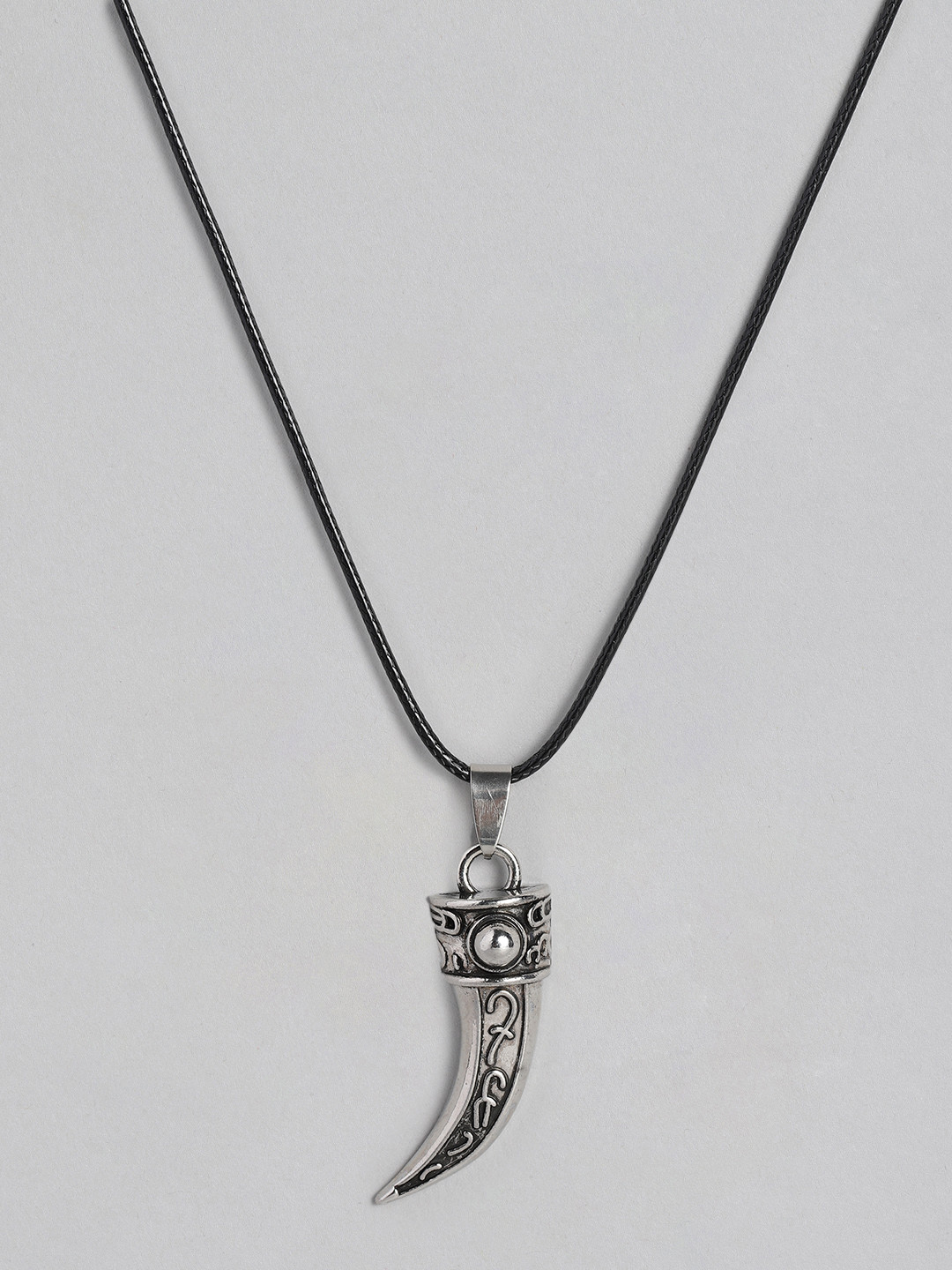 EL REGALO Men Silver-Toned & Black Wolf-Tooth Tribal Chain