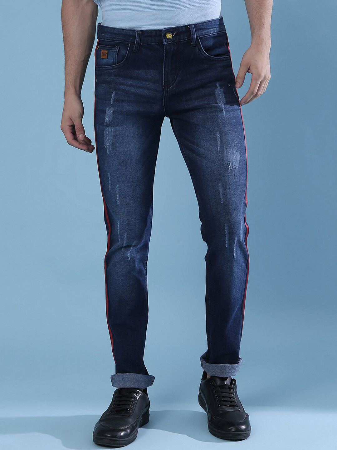 Campus Sutra Men Blue Super Low Distress Light Fade Stretchable Jeans