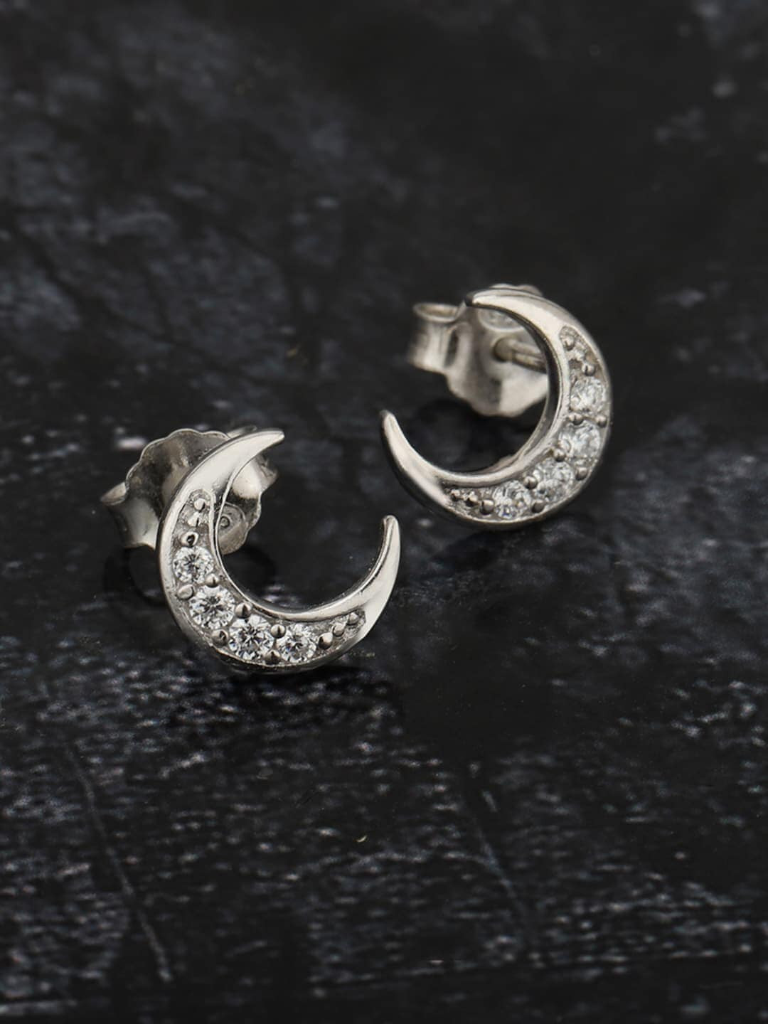 VANBELLE Silver-Toned Crescent Shaped 925 Sterling Silver Half Hoop Earrings