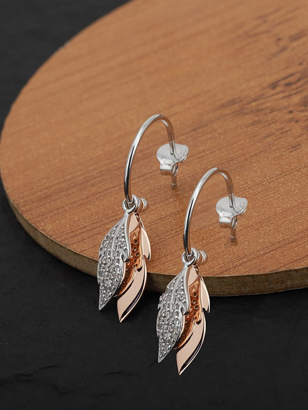 VANBELLE 925 Sterling Silver Feather Shaped Half Hoop Earrings