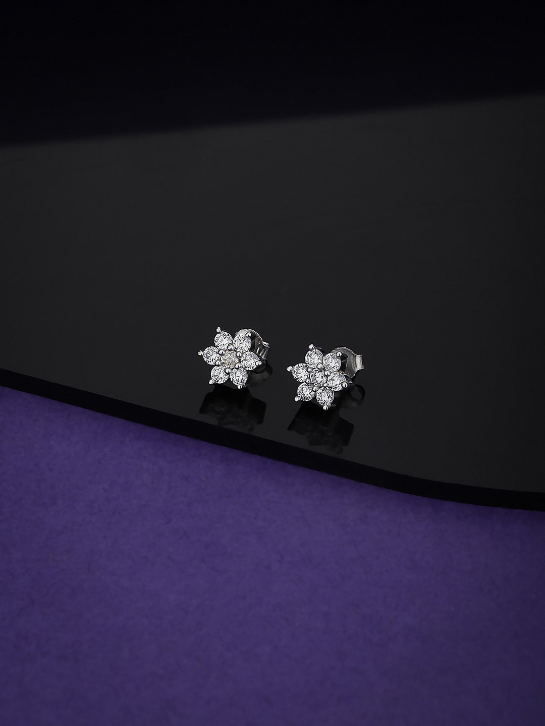 VANBELLE Silver-Toned 925 Sterling Silver Floral Studs Earrings
