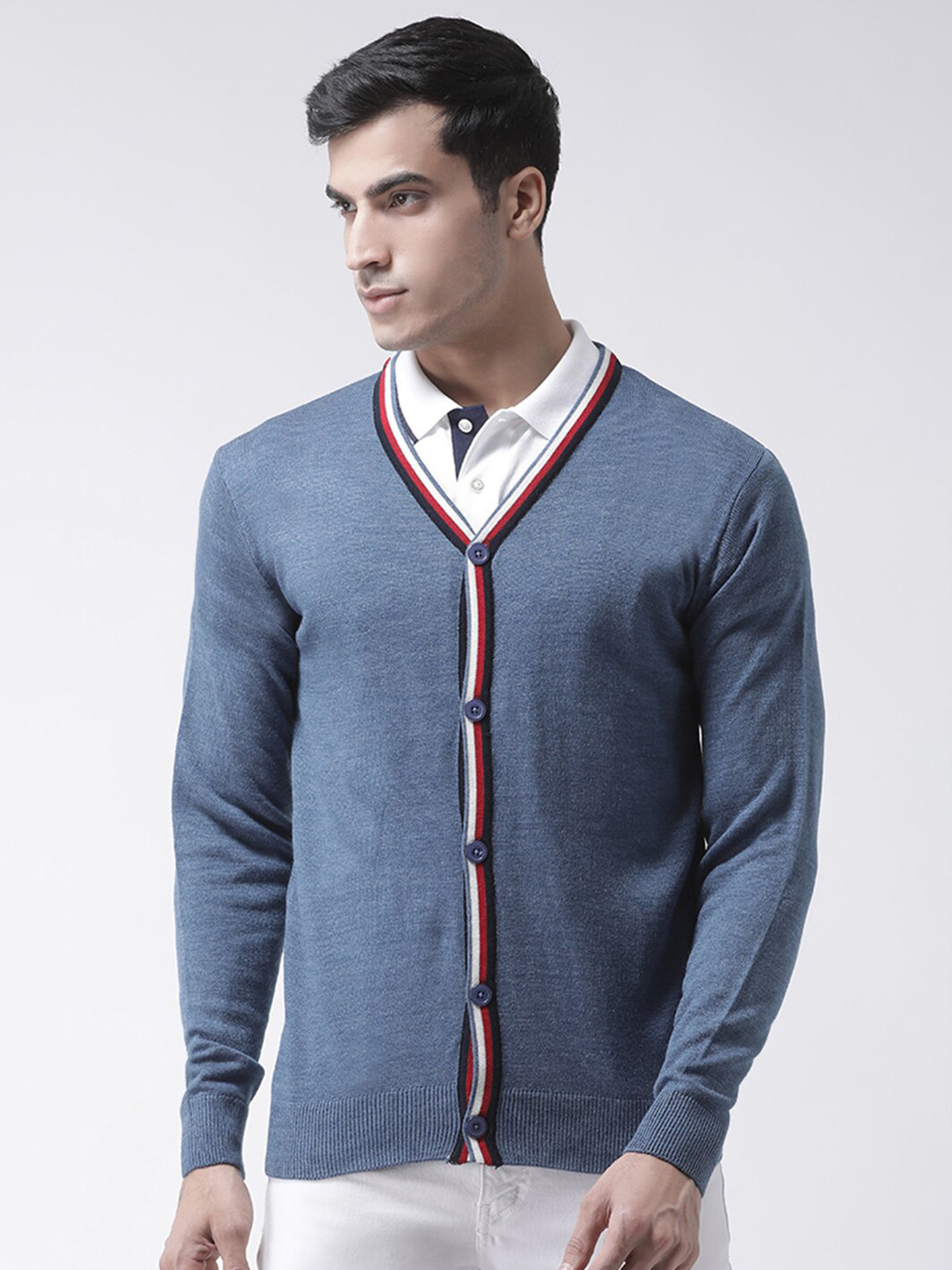 Club York Men Blue & Red Acrylic Cardigan