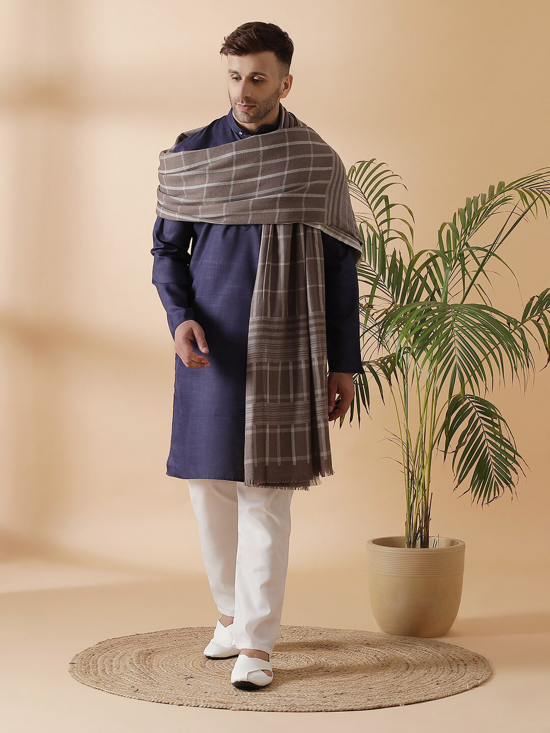 SHINGORA Men Brown & Beige Woven-Design Pure Woolen Shawl