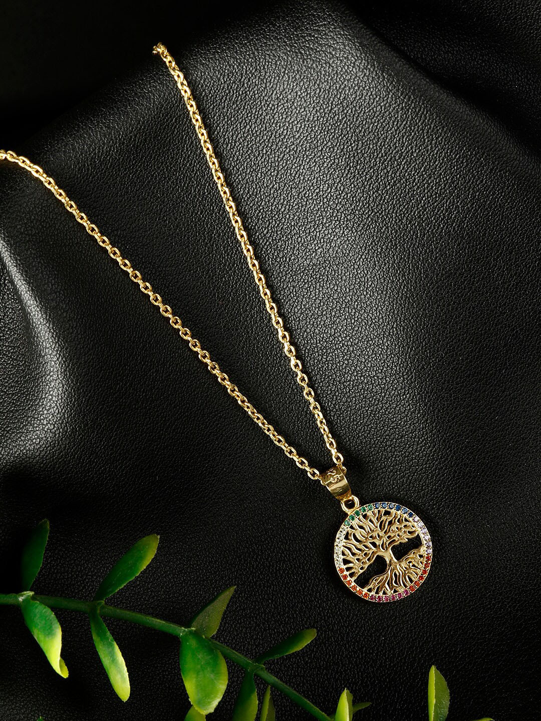 GIVA 925 Sterling Silver 18k Gold Plated Rainbow Tree of Life Pendant with Link Chain
