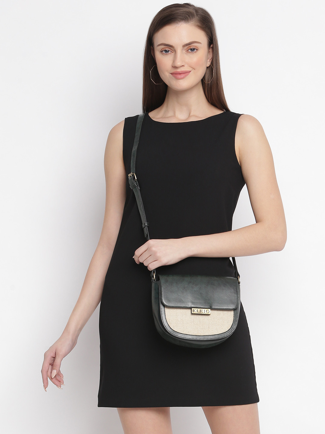 KLEIO PU Jute Canvas Saddle Sling Bag