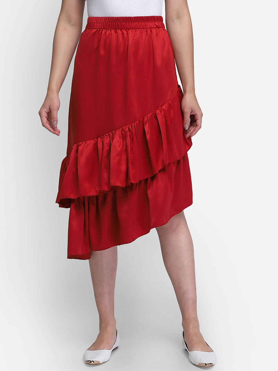 Smarty Pants Women Maroon Solid Layered Knee-Length Skirt