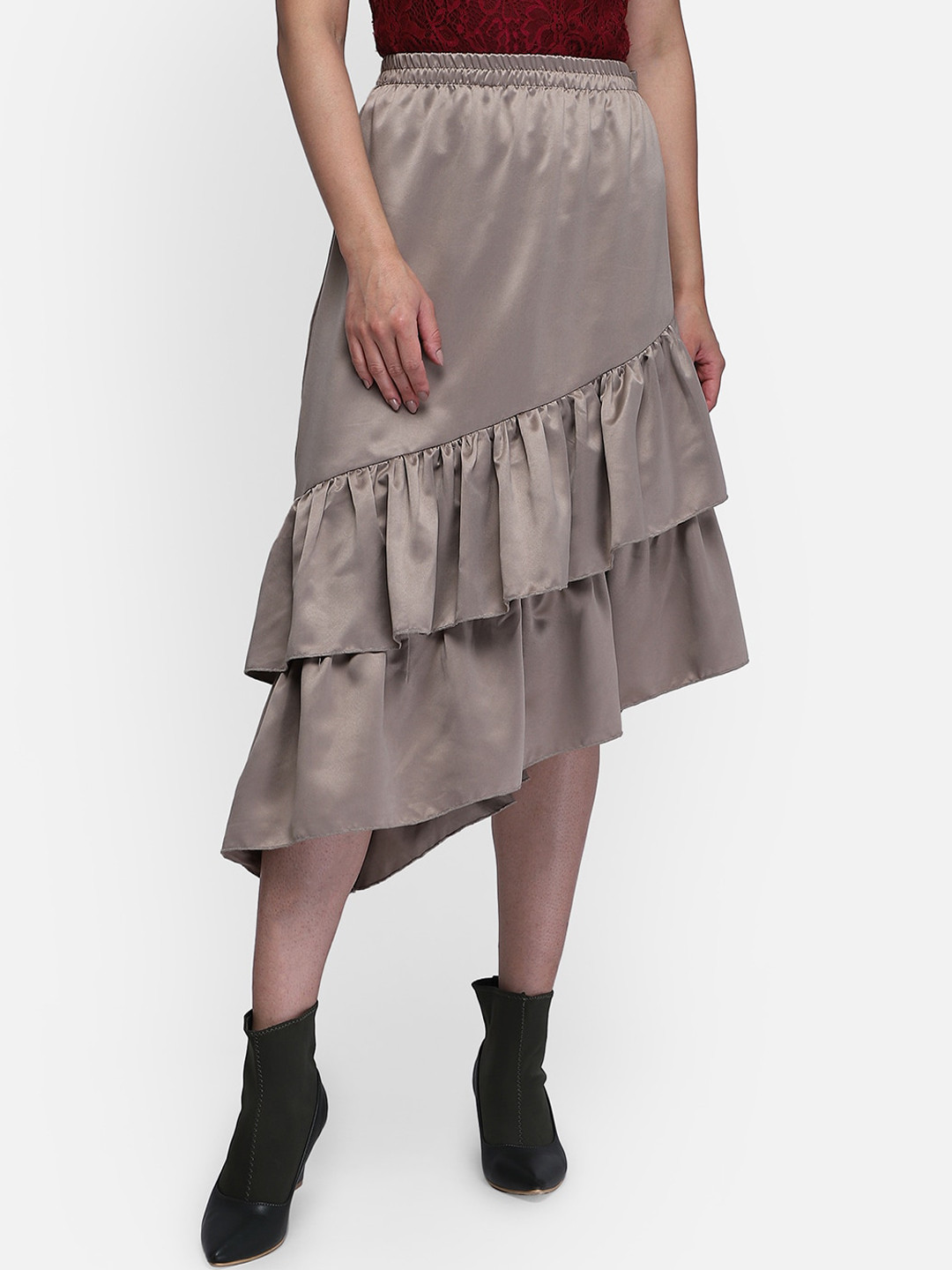 Smarty Pants women's Coffee Brown Double Frill Layer Skirt