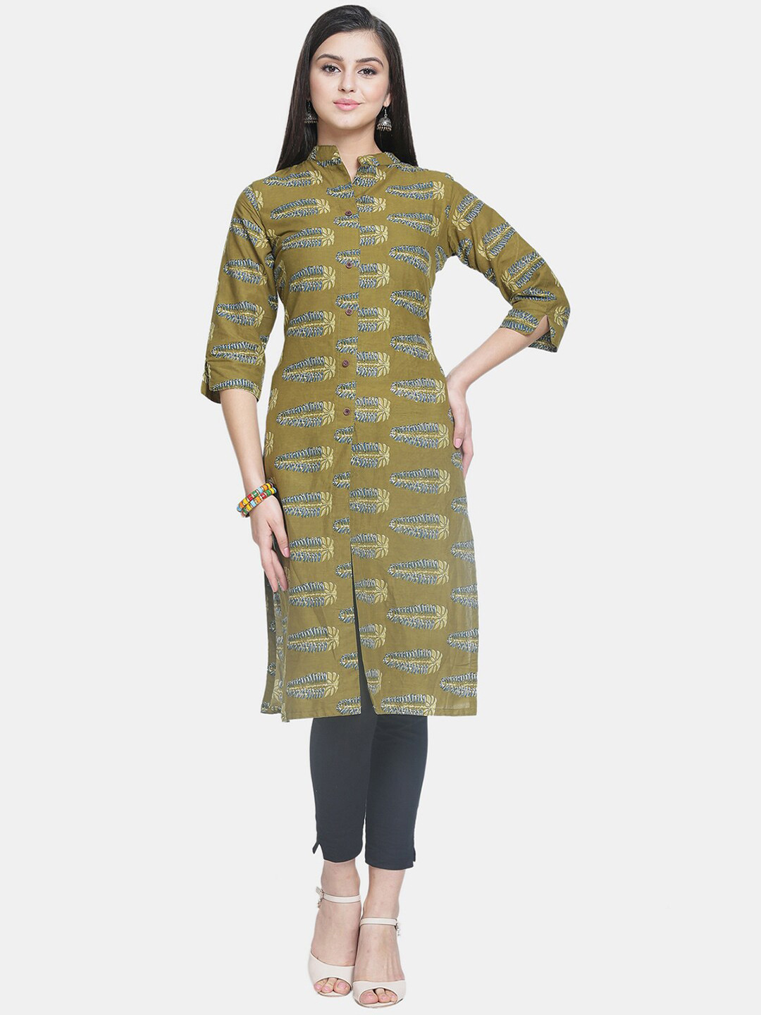 Enchanted Drapes Women Green Geometric Checked Kurta