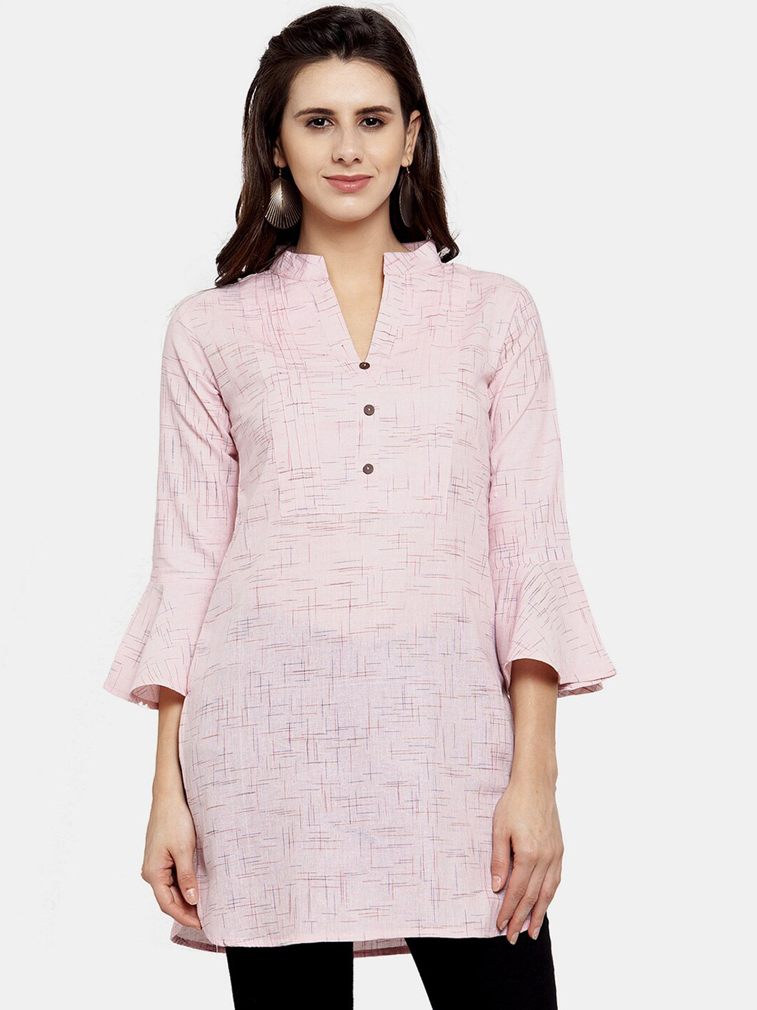 Enchanted Drapes Women Pink Bell Sleeves Pure Cotton Kurta