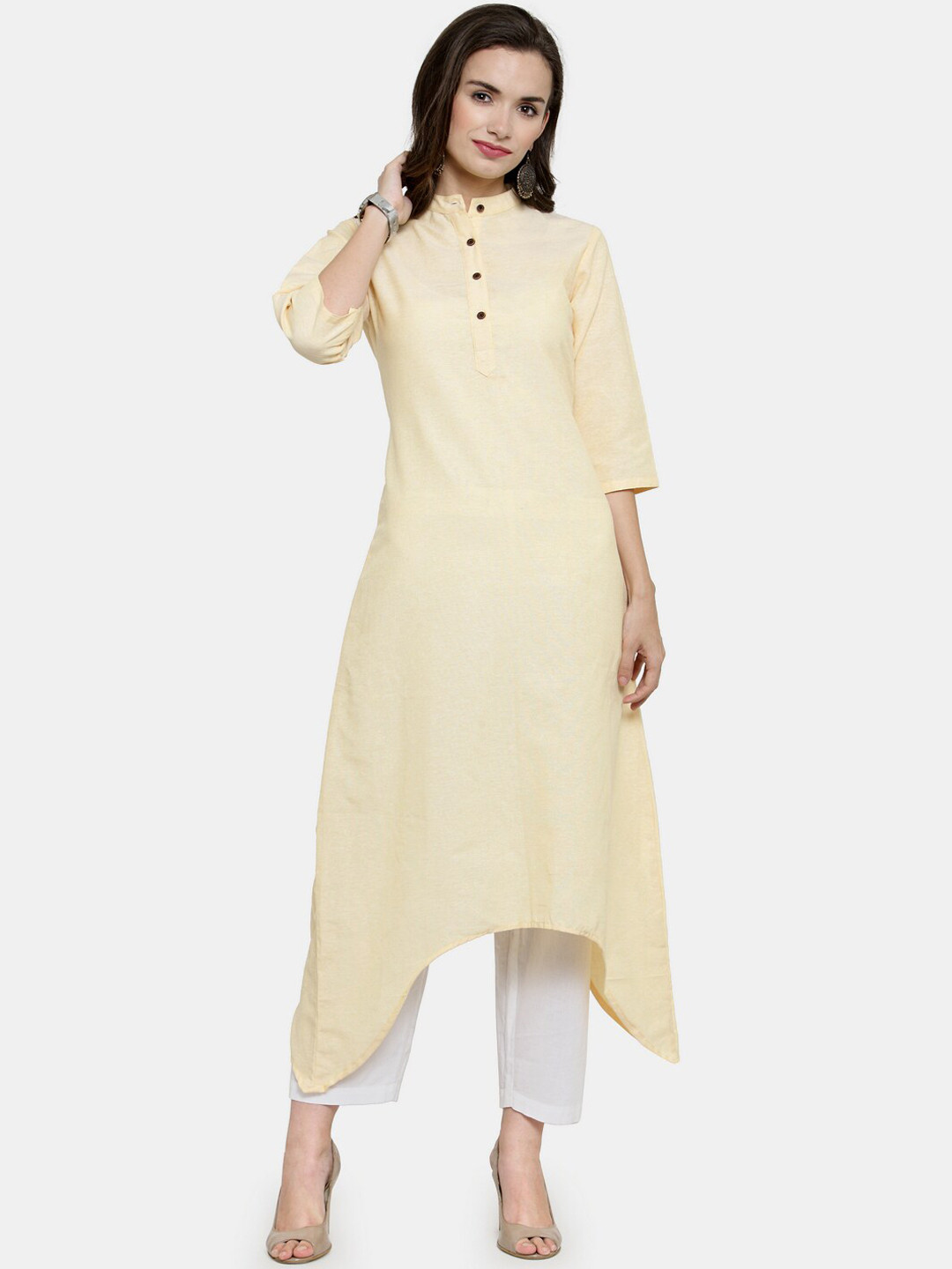 Enchanted Drapes Women Yellow Asymmetric Kurta