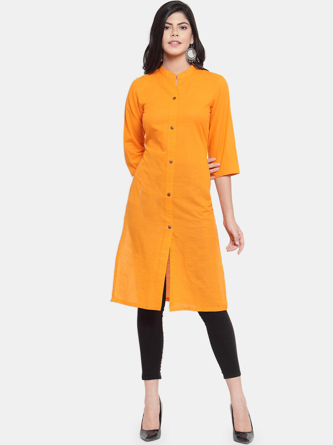 Enchanted Drapes Women Orange Solid Kurta