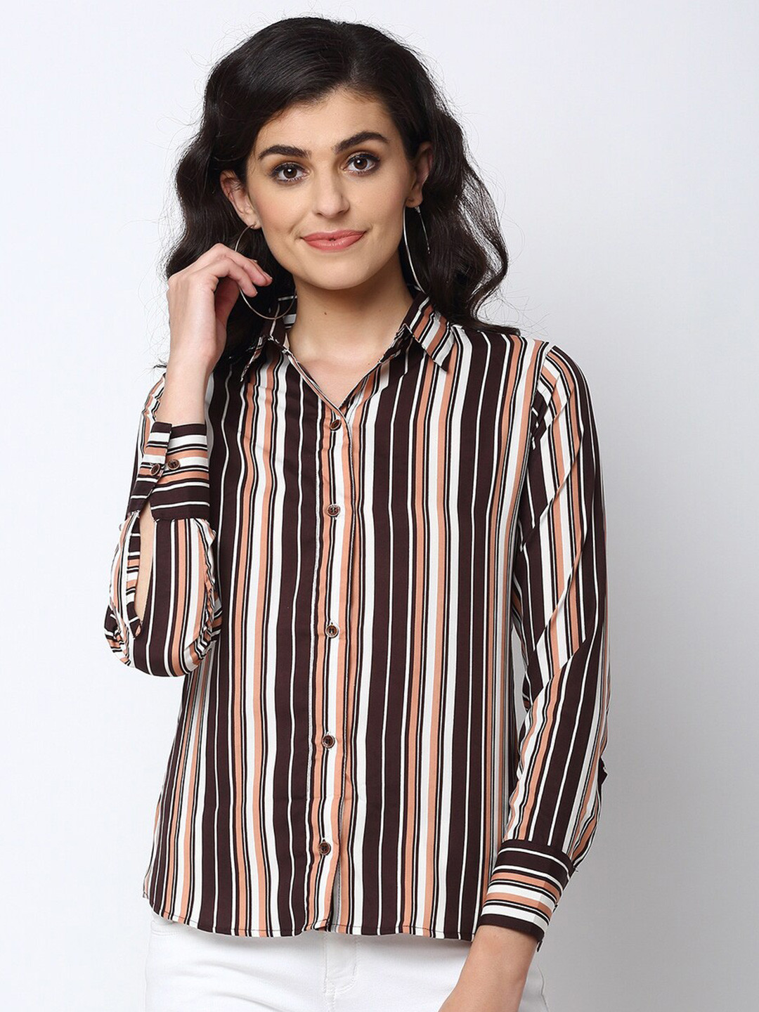 Enchanted Drapes Women Multicoloured Opaque Striped Casual Shirt