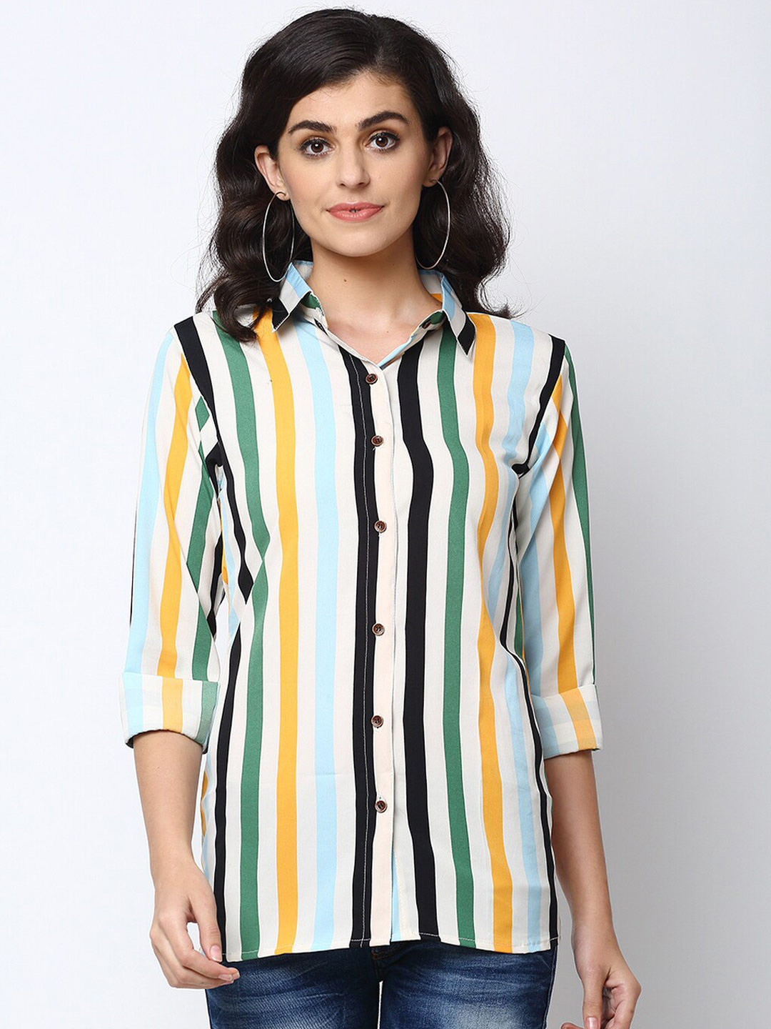 Enchanted Drapes Women Multicoloured Opaque Striped Casual Shirt