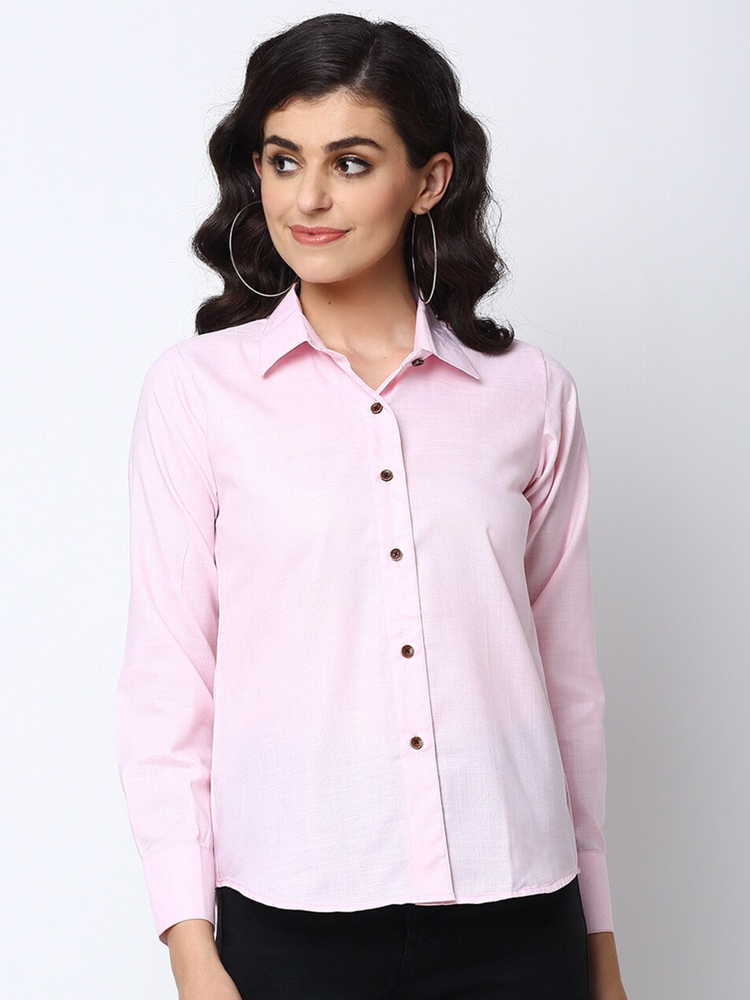 Enchanted Drapes Women Pink Pure Cotton Formal Shirt