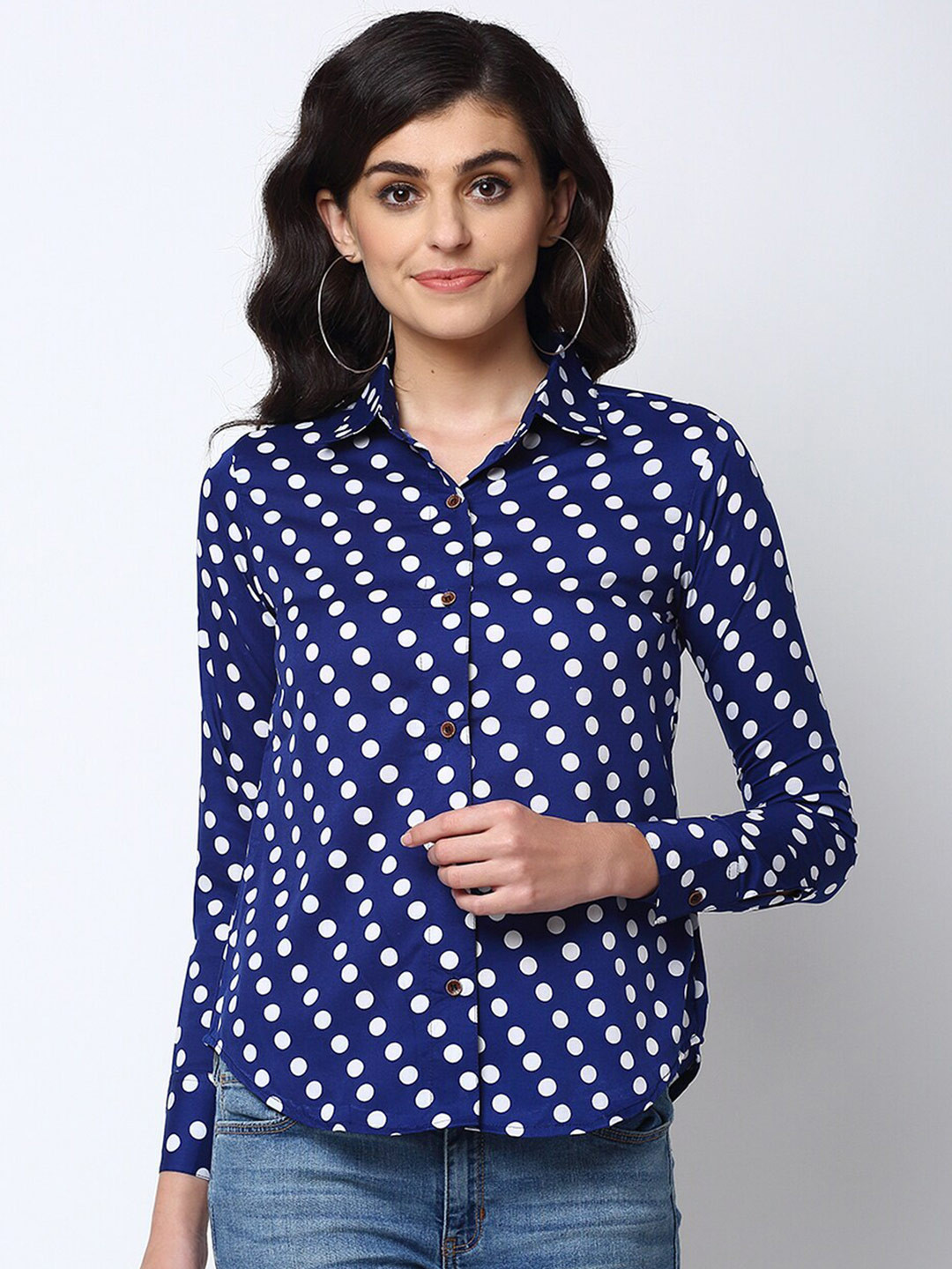 Enchanted Drapes Women Blue Polka Dot Printed Casual Shirt