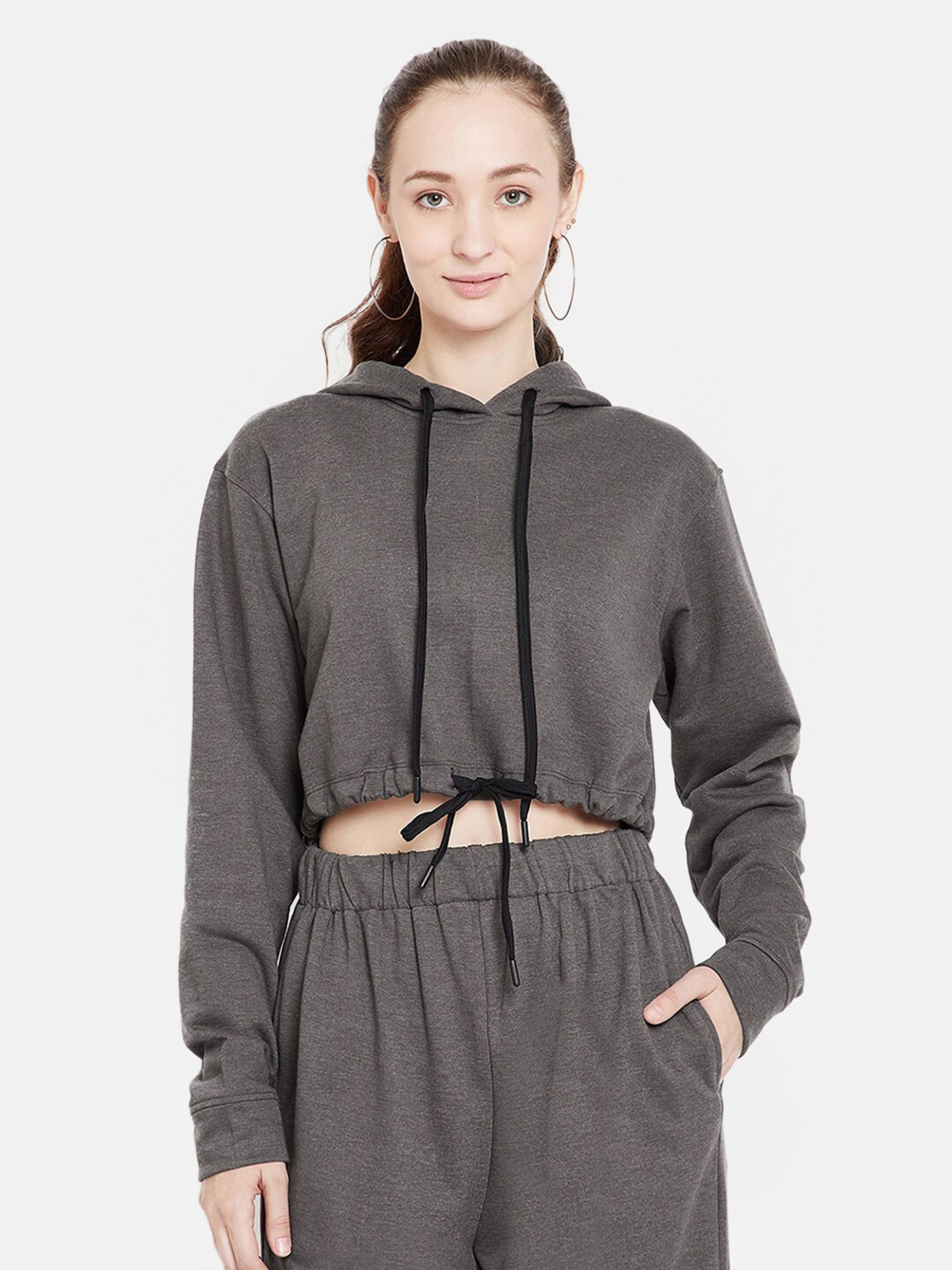 KLAS NOBL Women Grey Pure Cotton Sweatshirt