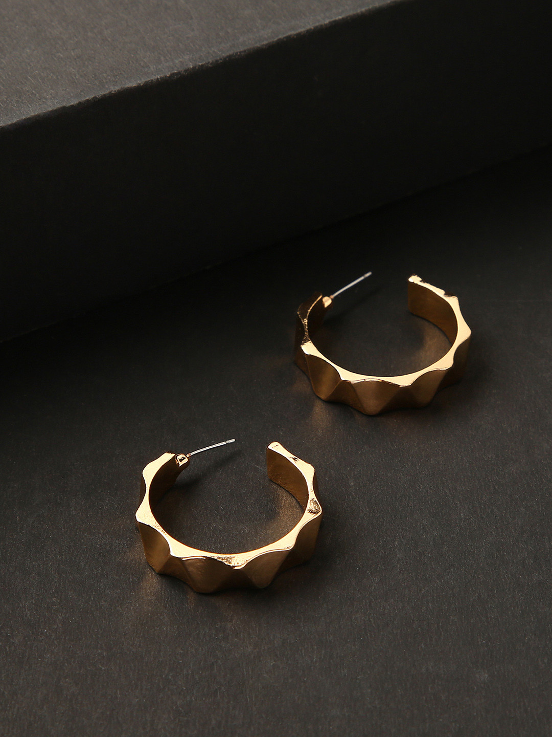 justpeachy Black & Gold-Plated Contemporary Hoop Earrings