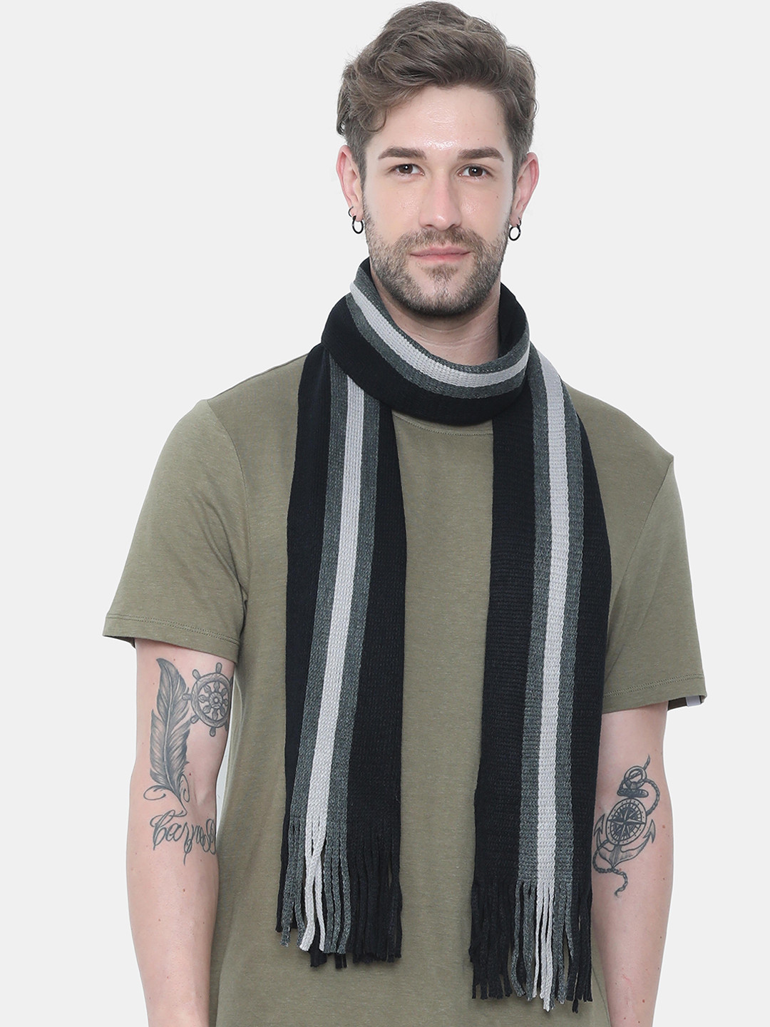 FabSeasons Unisex Black & White Striped Winter Muffler