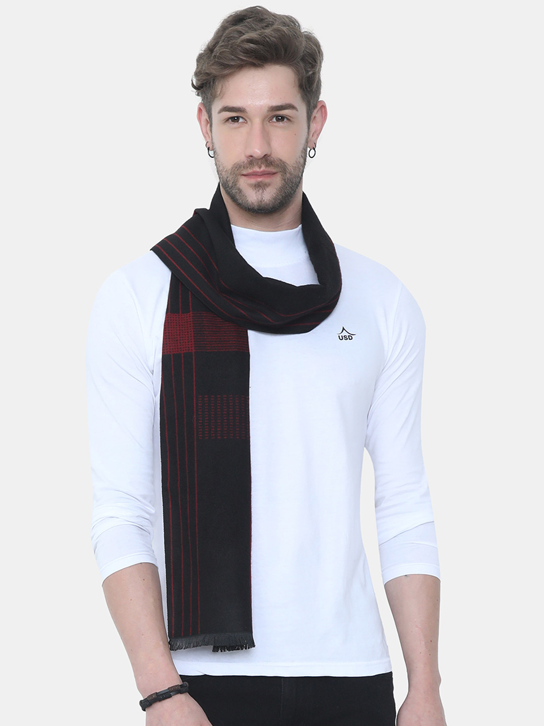 FabSeasons Unisex Black & Red Striped Acrylic Muffler