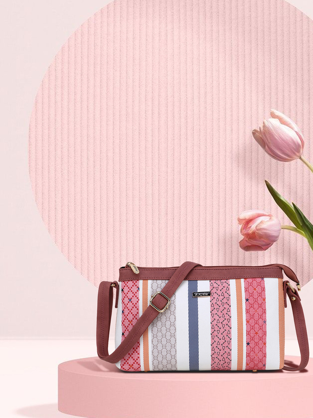 Exotic White Striped PU Structured Sling Bag