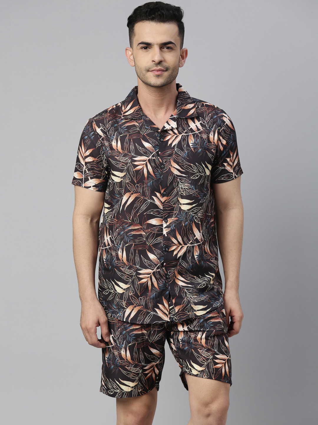 Bushirt Men Brown & Black Printed Night Suit