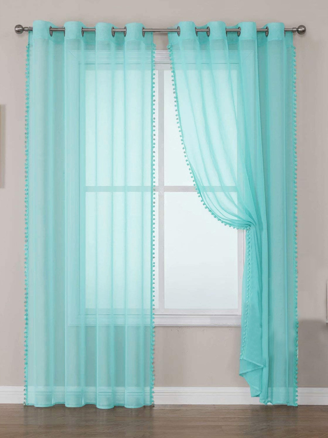 URBAN SPACE Turquoise Blue Set of 2 Window Curtain