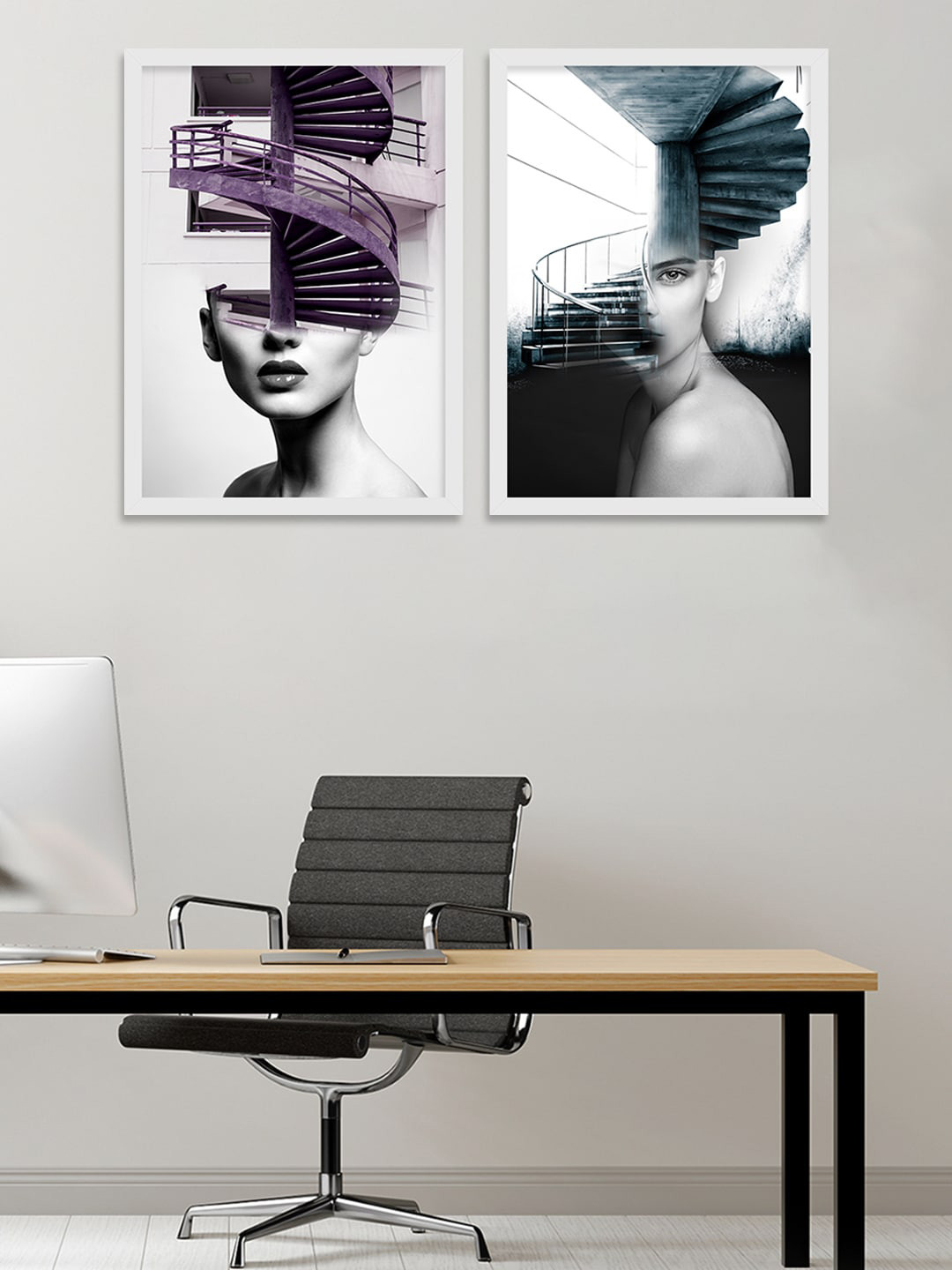 Art Street White Canvas 2 Pcs Wall Living Room Rectangle Paintings Wall Art -17.80 x 13In