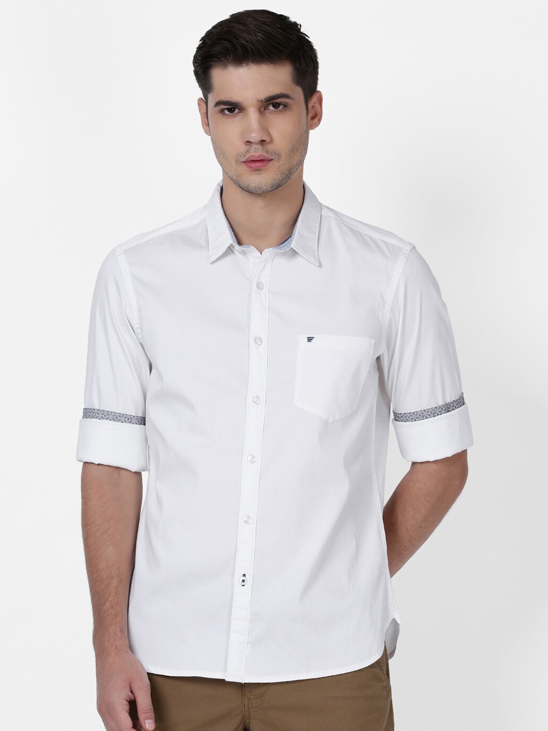 t base Men White Cotton Casual Shirt