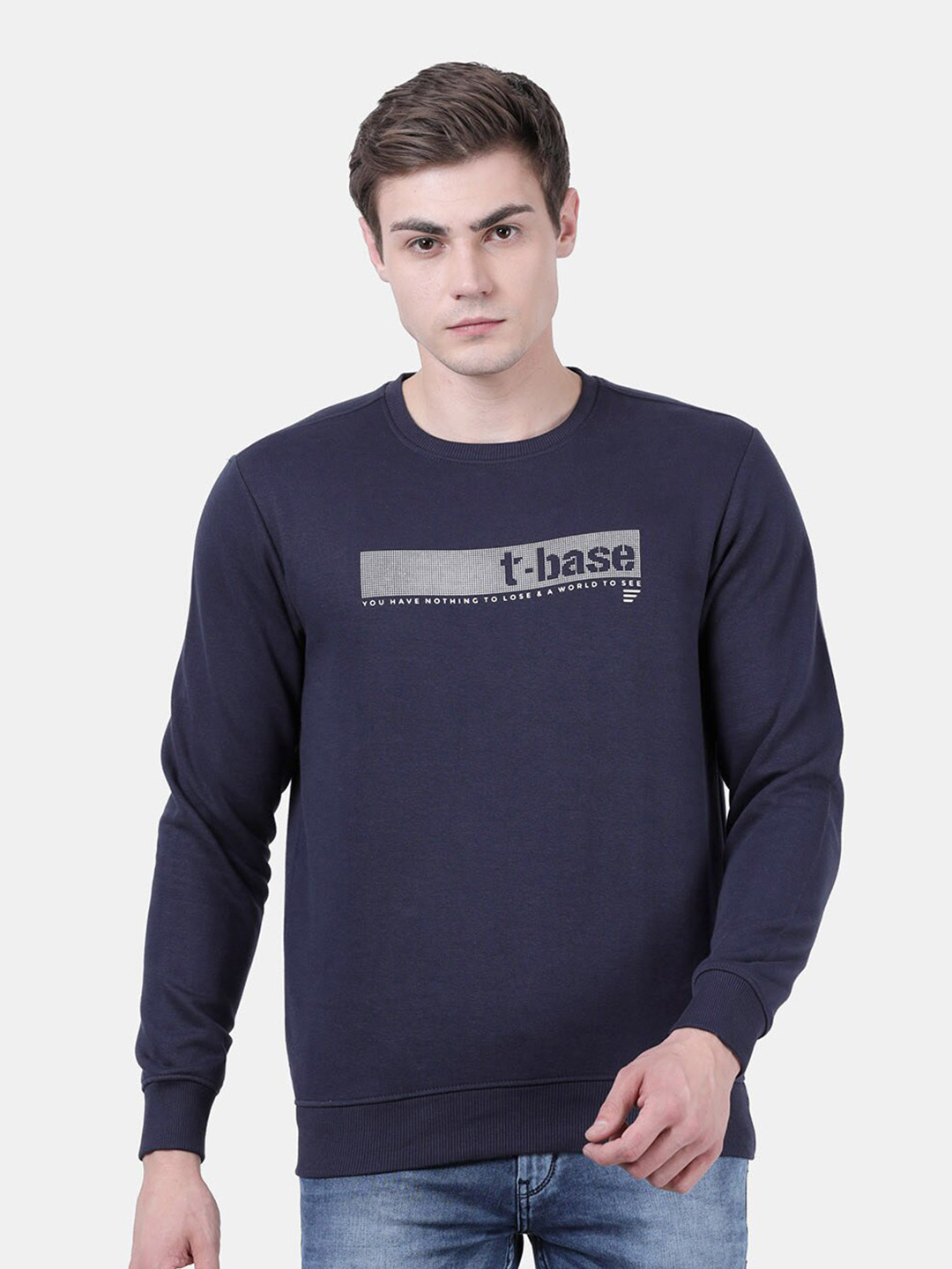 t-base Men Blue Printed Sweatshirt
