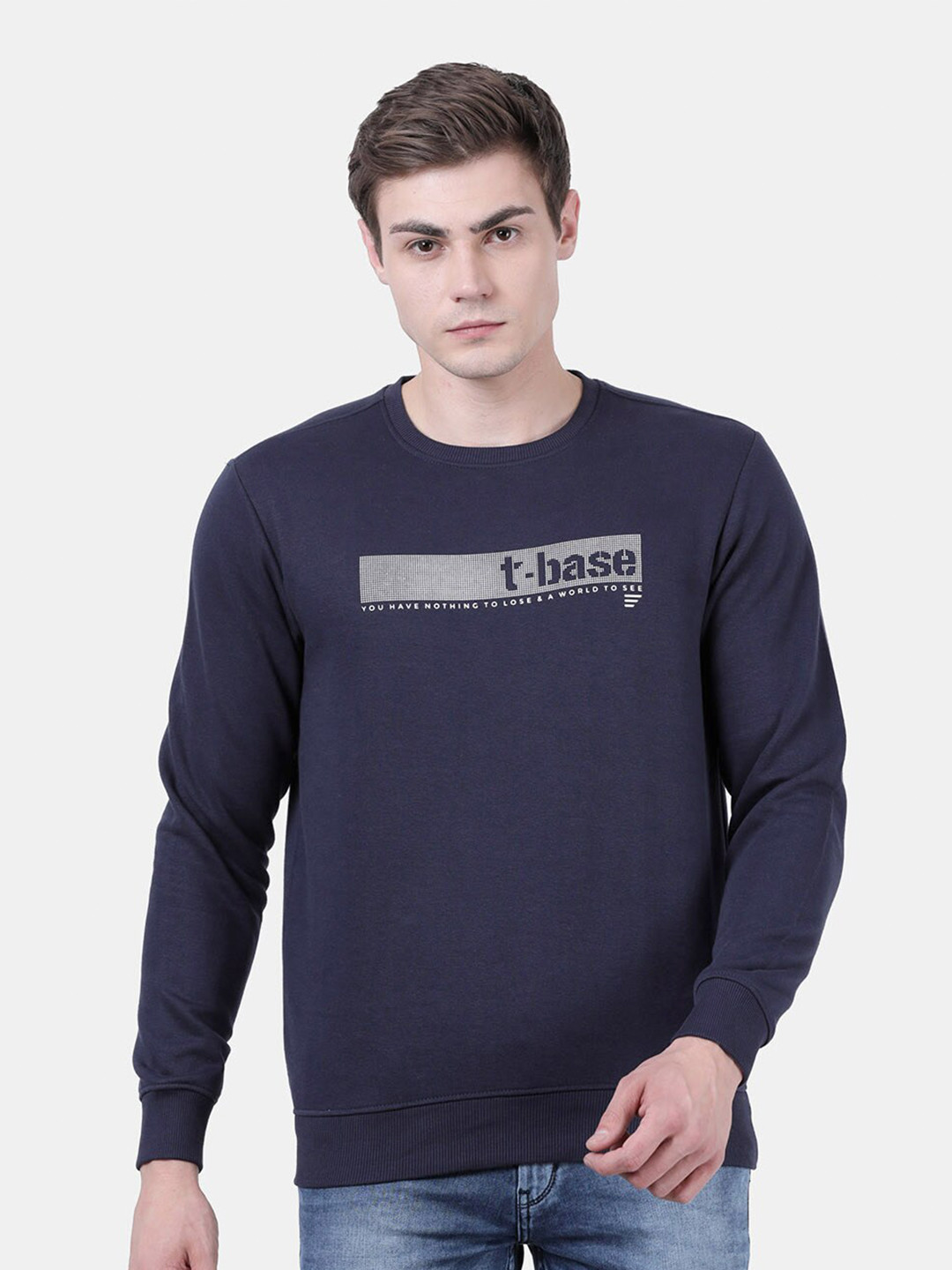 t-base Men Blue Printed Sweatshirt