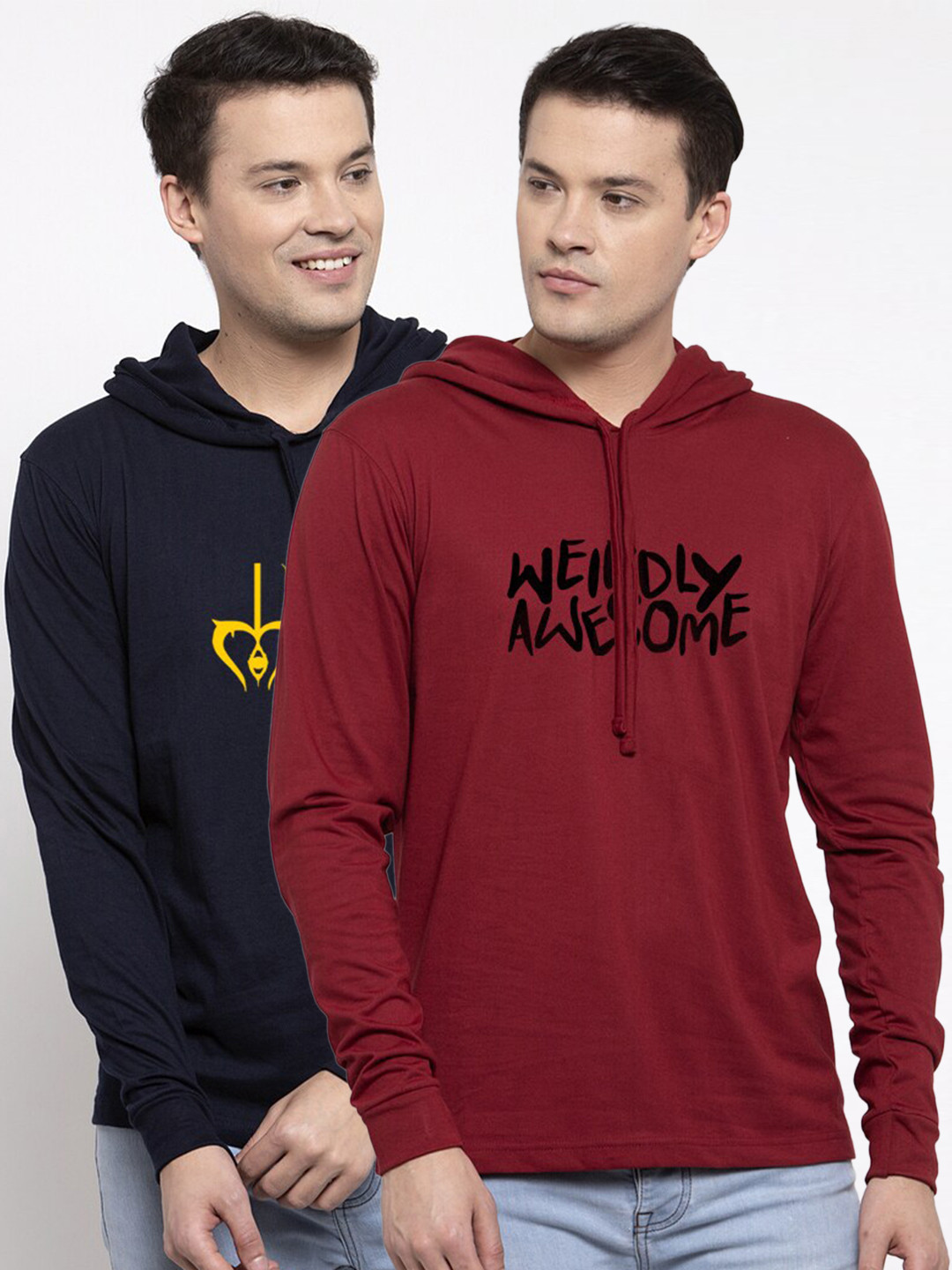 Friskers Men Navy Blue & claret Typography 2 Pure Cotton Applique T-shirt