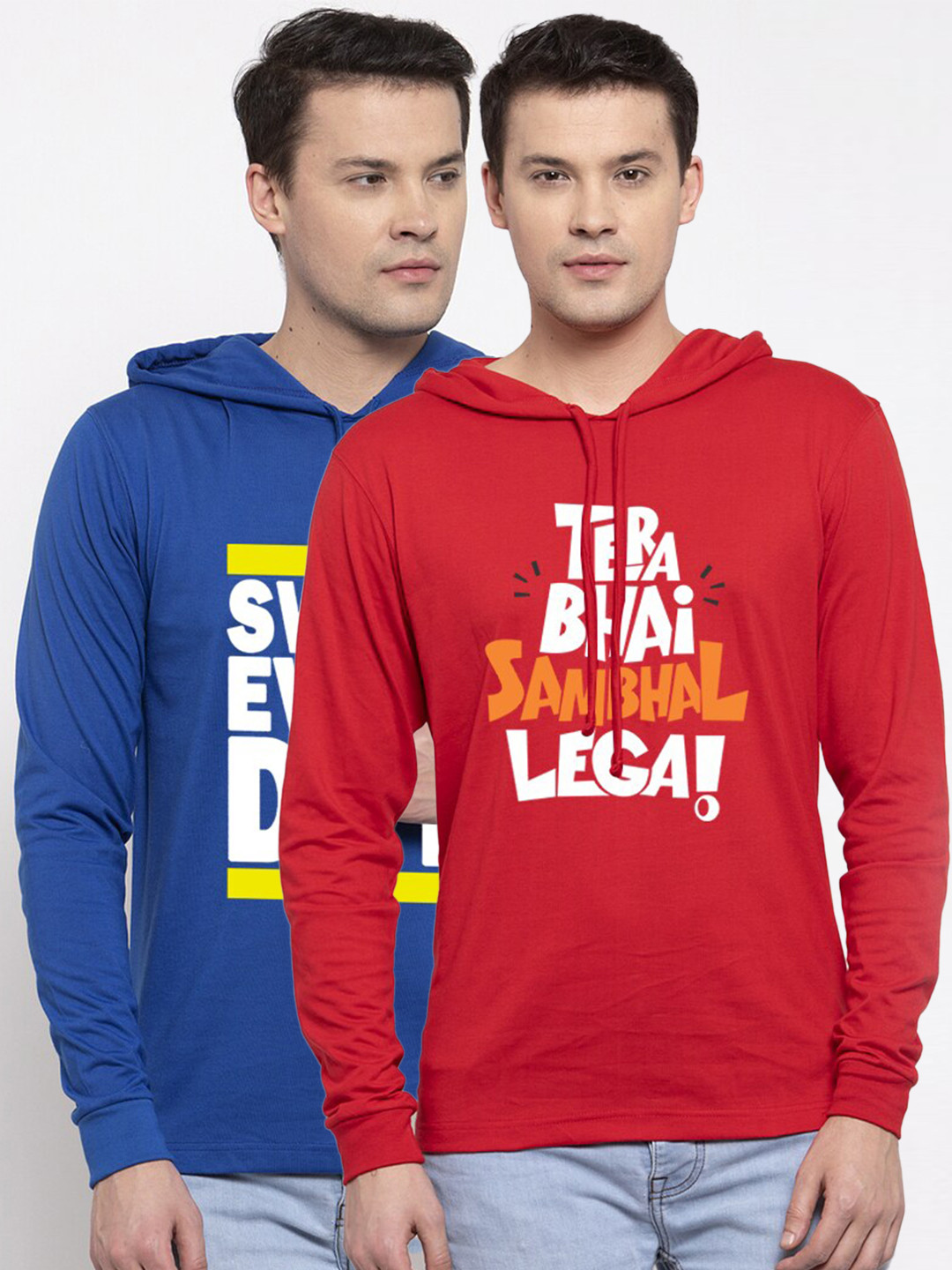 Friskers Men Red & high risk red Typography 2 Printed Pure Cotton Applique T-shirt