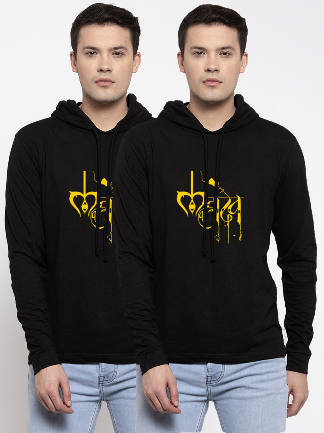 Friskers Men Pack of 2 Black Printed Pure Cotton T-shirts