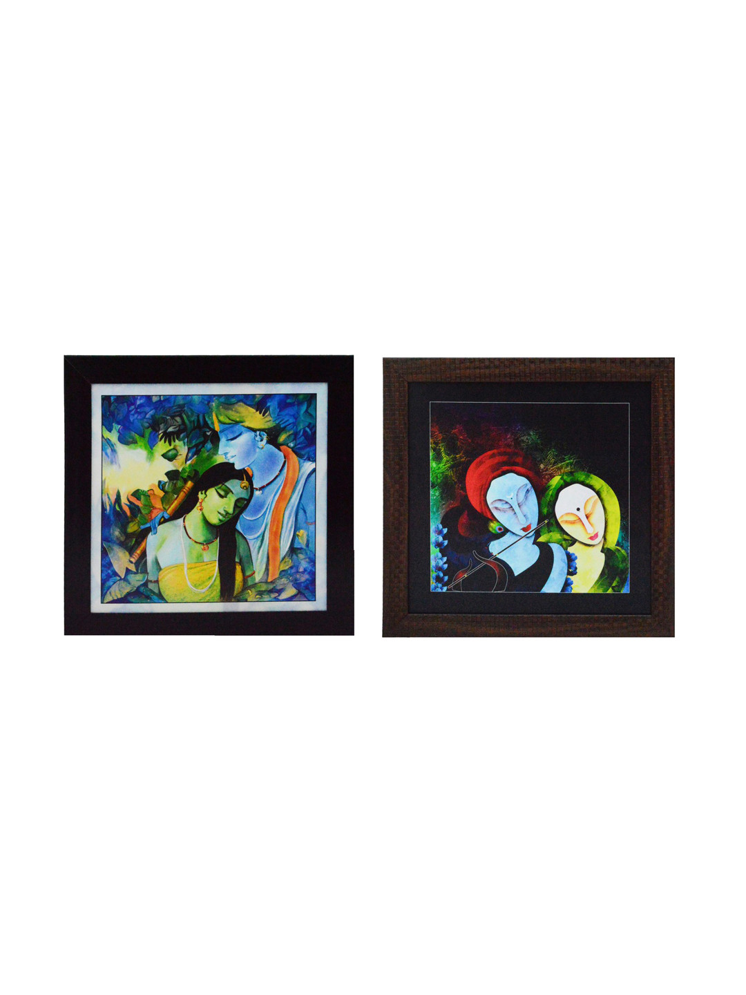 eCraftIndia Multicoloured Set of 2 Lord Radha Krishna UV Wall Art